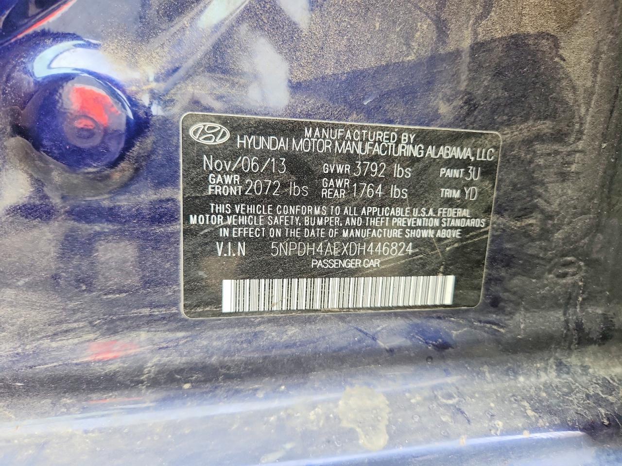 2013 Hyundai Elantra Limited Blue vin: 5NPDH4AEXDH446824