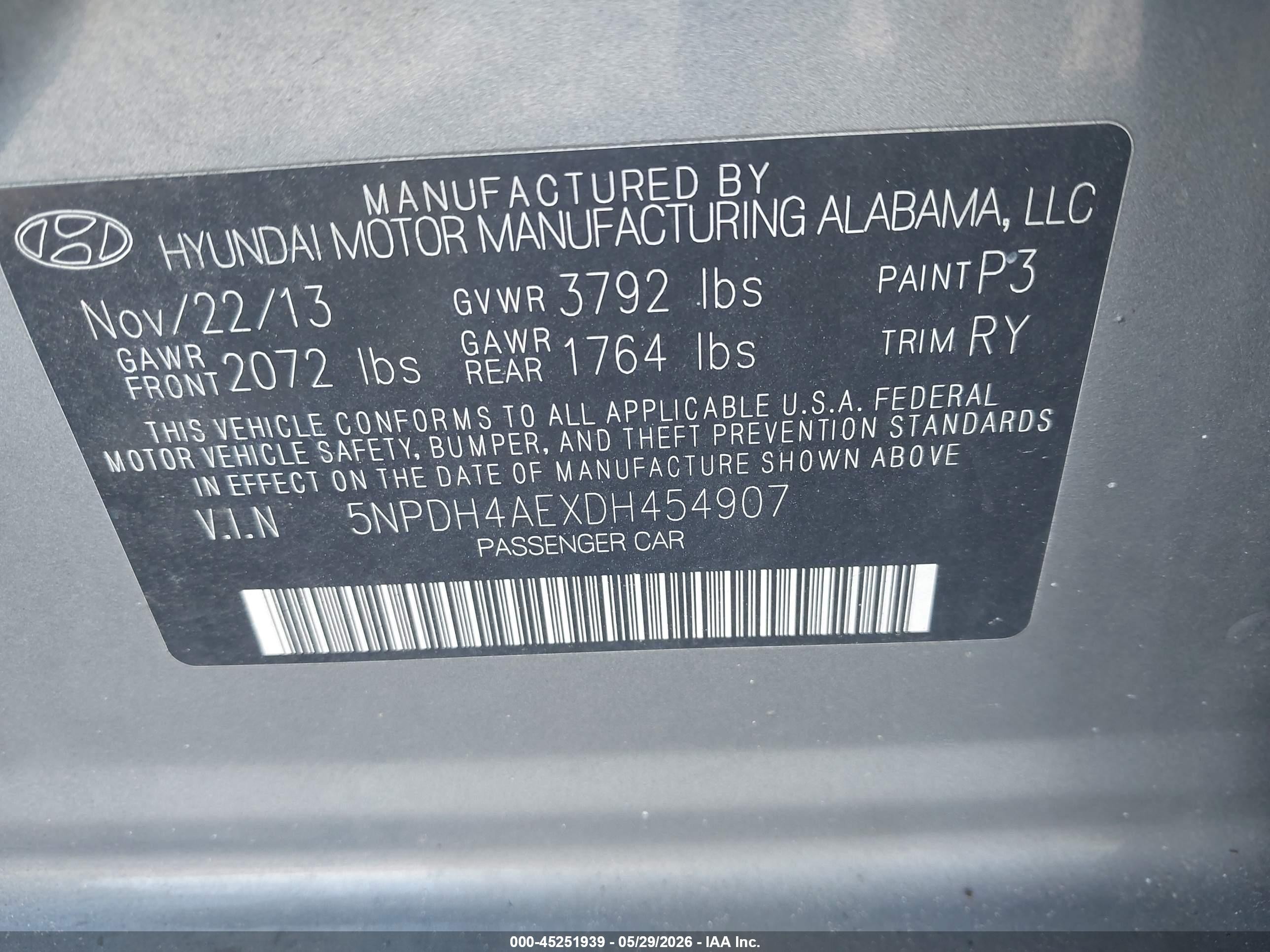 2013 Hyundai Elantra Limited Gray vin: 5NPDH4AEXDH454907