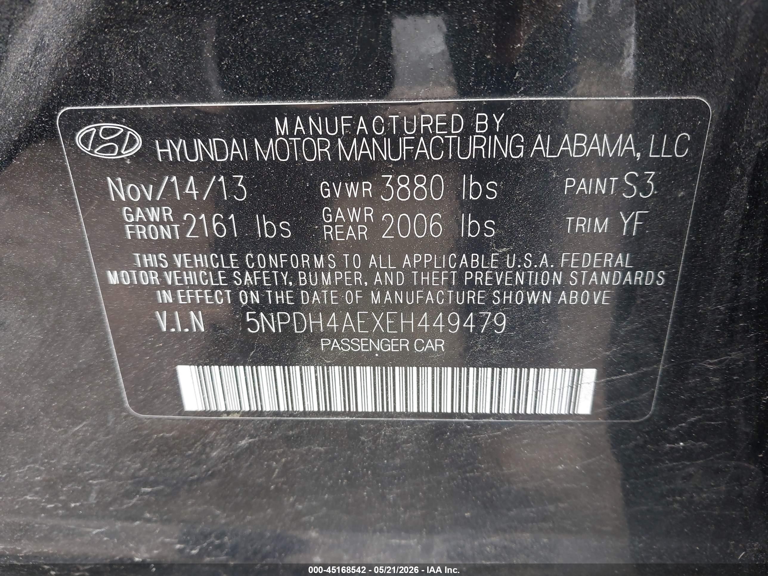 2014 Hyundai Elantra Se Black vin: 5NPDH4AEXEH449479