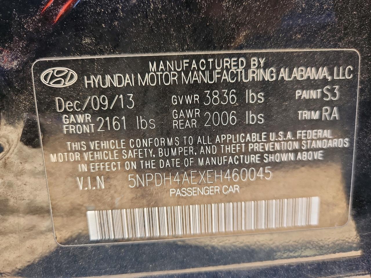 2014 Hyundai Elantra Se Black vin: 5NPDH4AEXEH460045