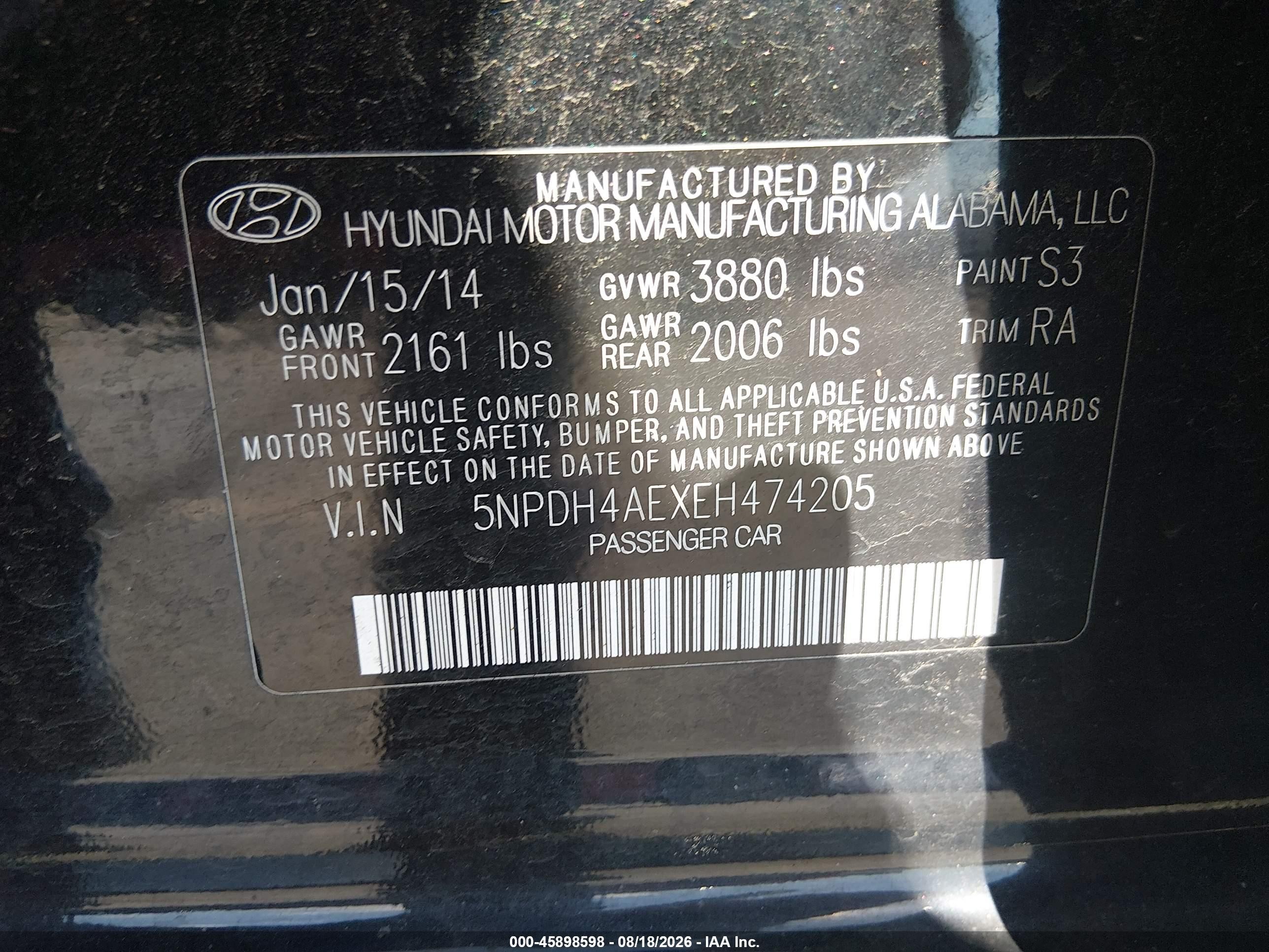 2014 Hyundai Elantra Limited Black vin: 5NPDH4AEXEH474205