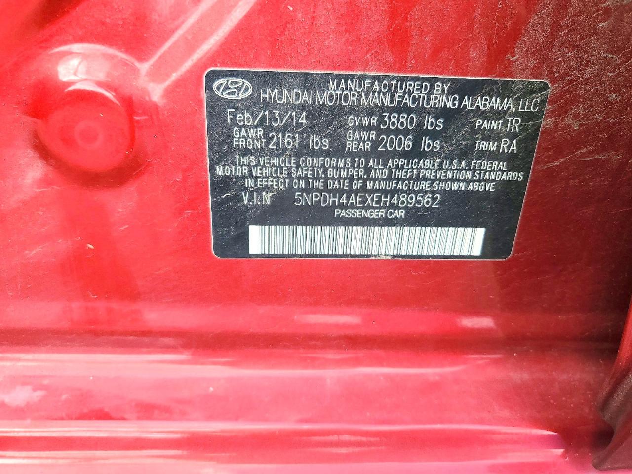 2014 Hyundai Elantra Se Красный vin: 5NPDH4AEXEH489562