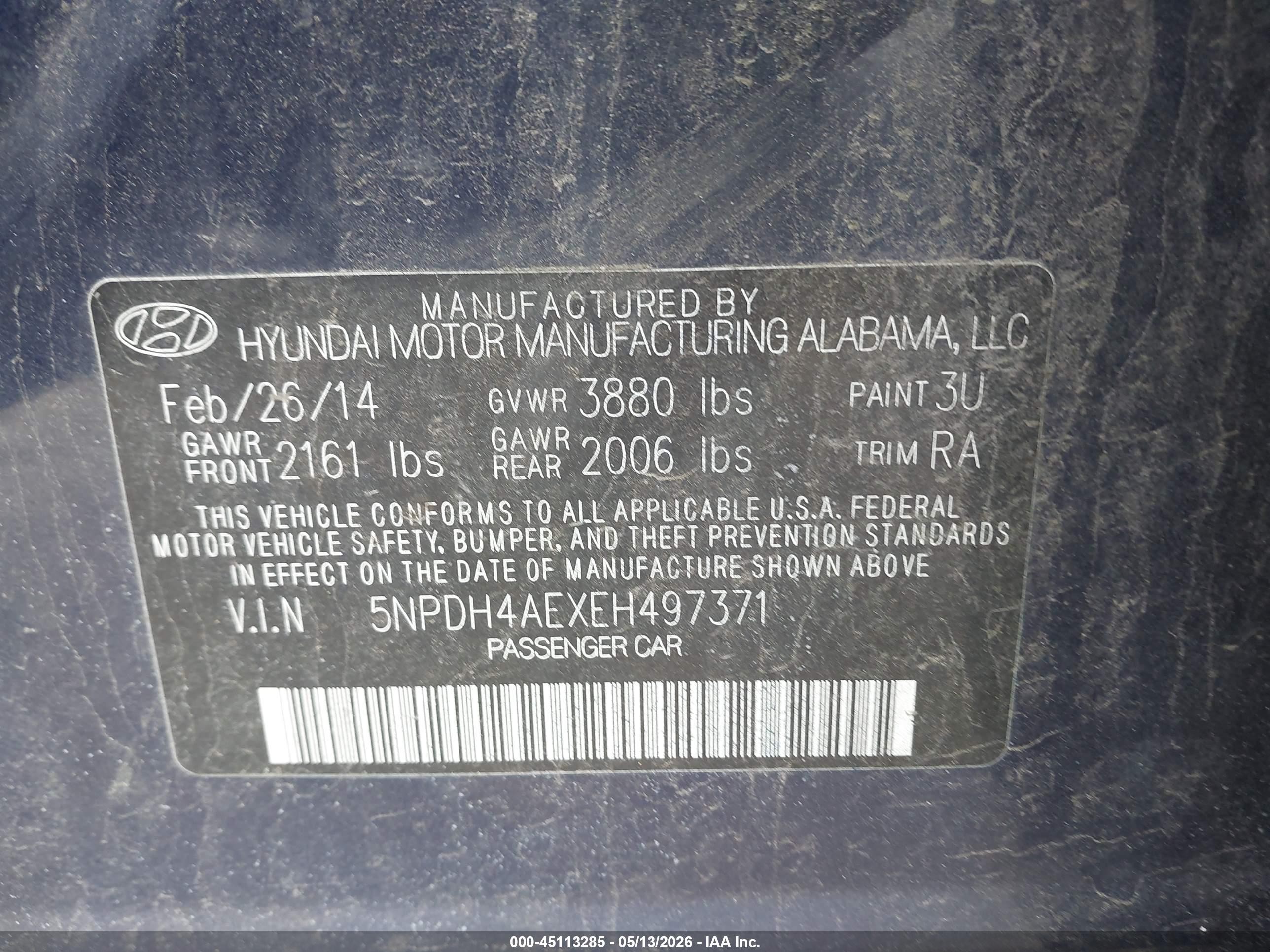 2014 Hyundai Elantra Se Blue vin: 5NPDH4AEXEH497371