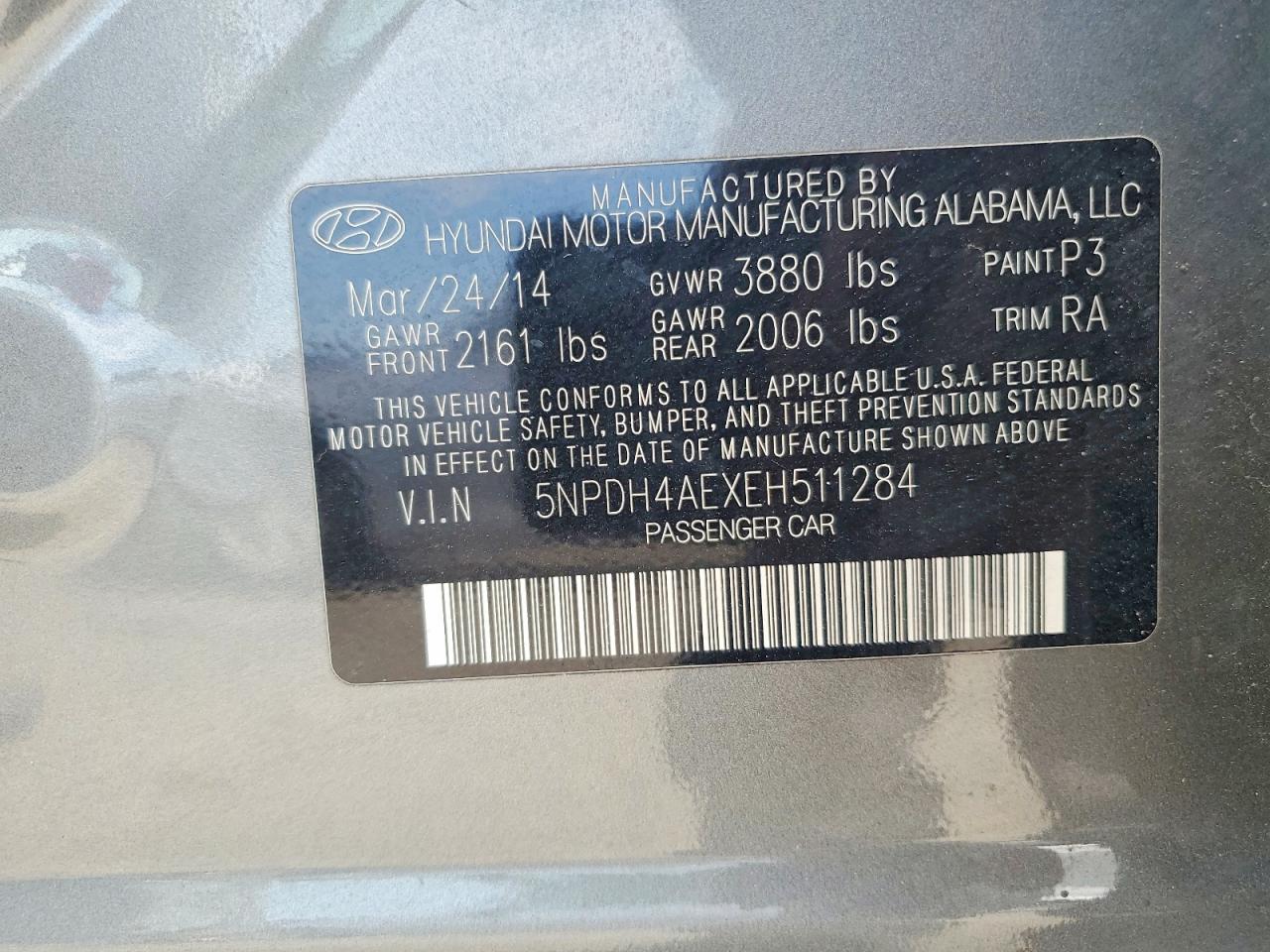 2014 Hyundai Elantra Se Gray vin: 5NPDH4AEXEH511284