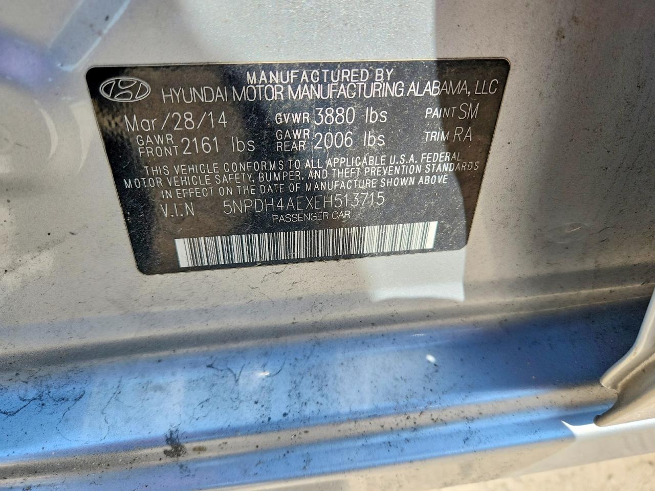 2014 Hyun Elantra Silver vin: 5NPDH4AEXEH513715