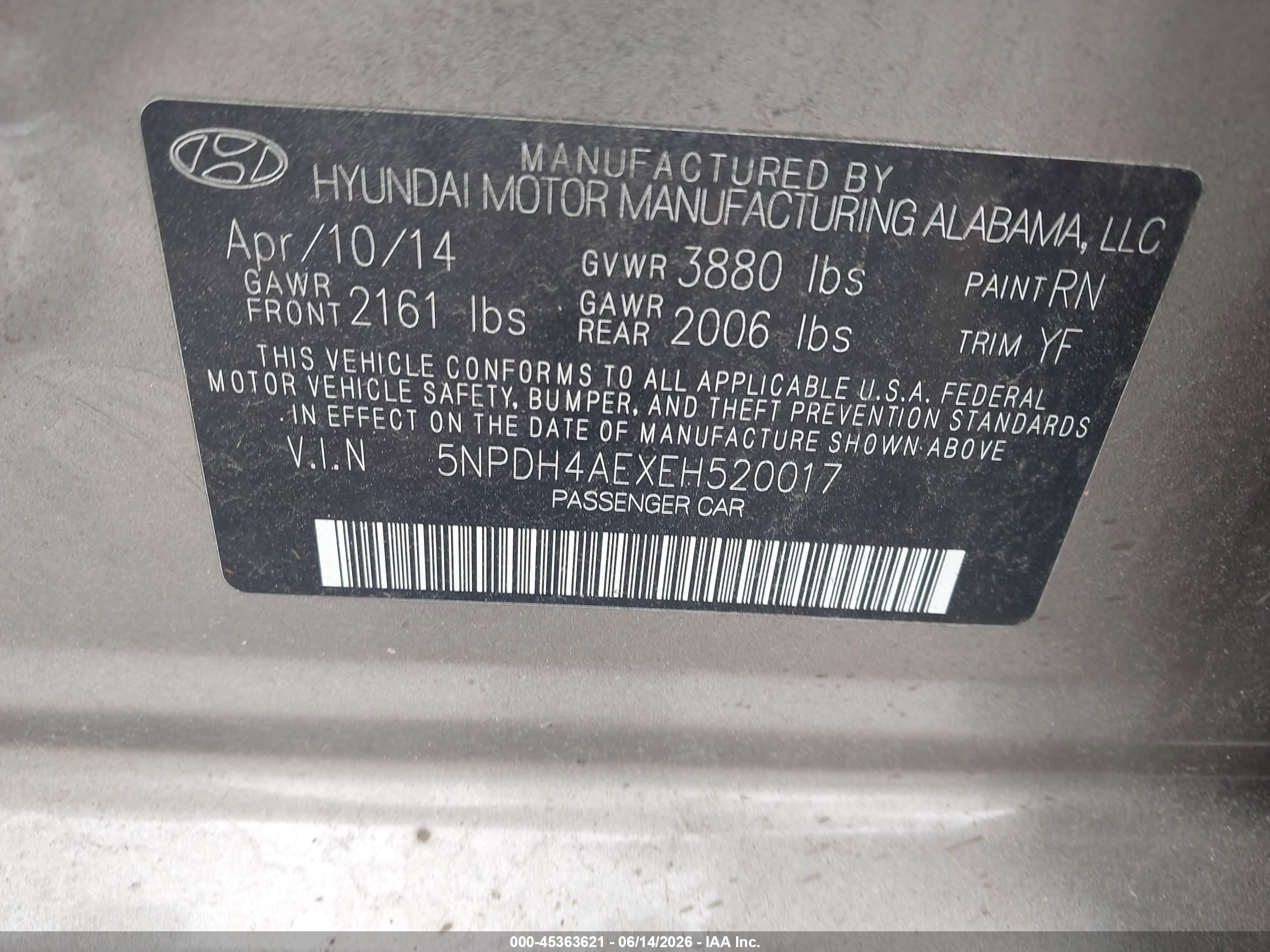 2014 Hyundai Elantra Se Beige vin: 5NPDH4AEXEH520017