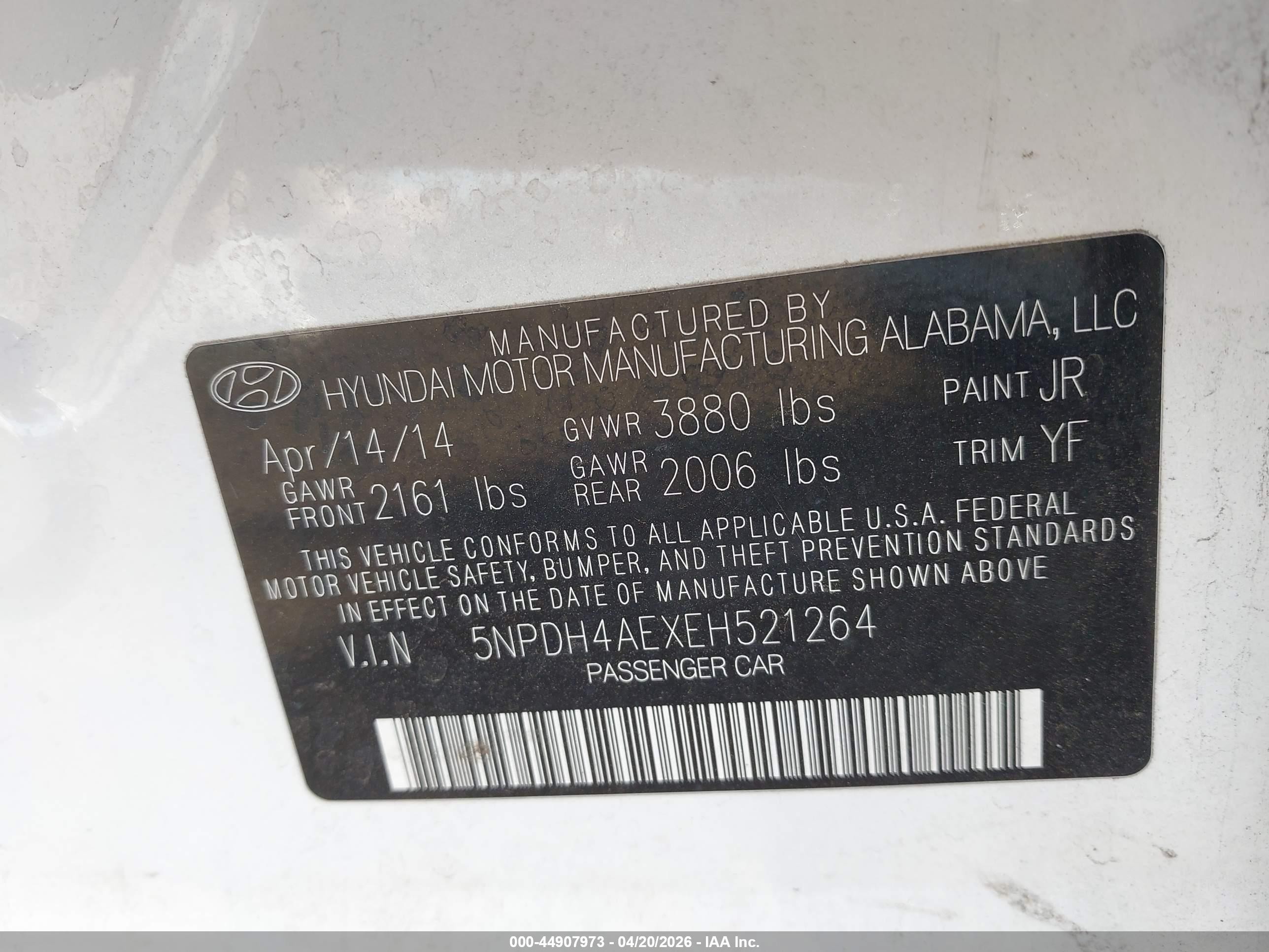 2014 Hyundai Elantra Se White vin: 5NPDH4AEXEH521264