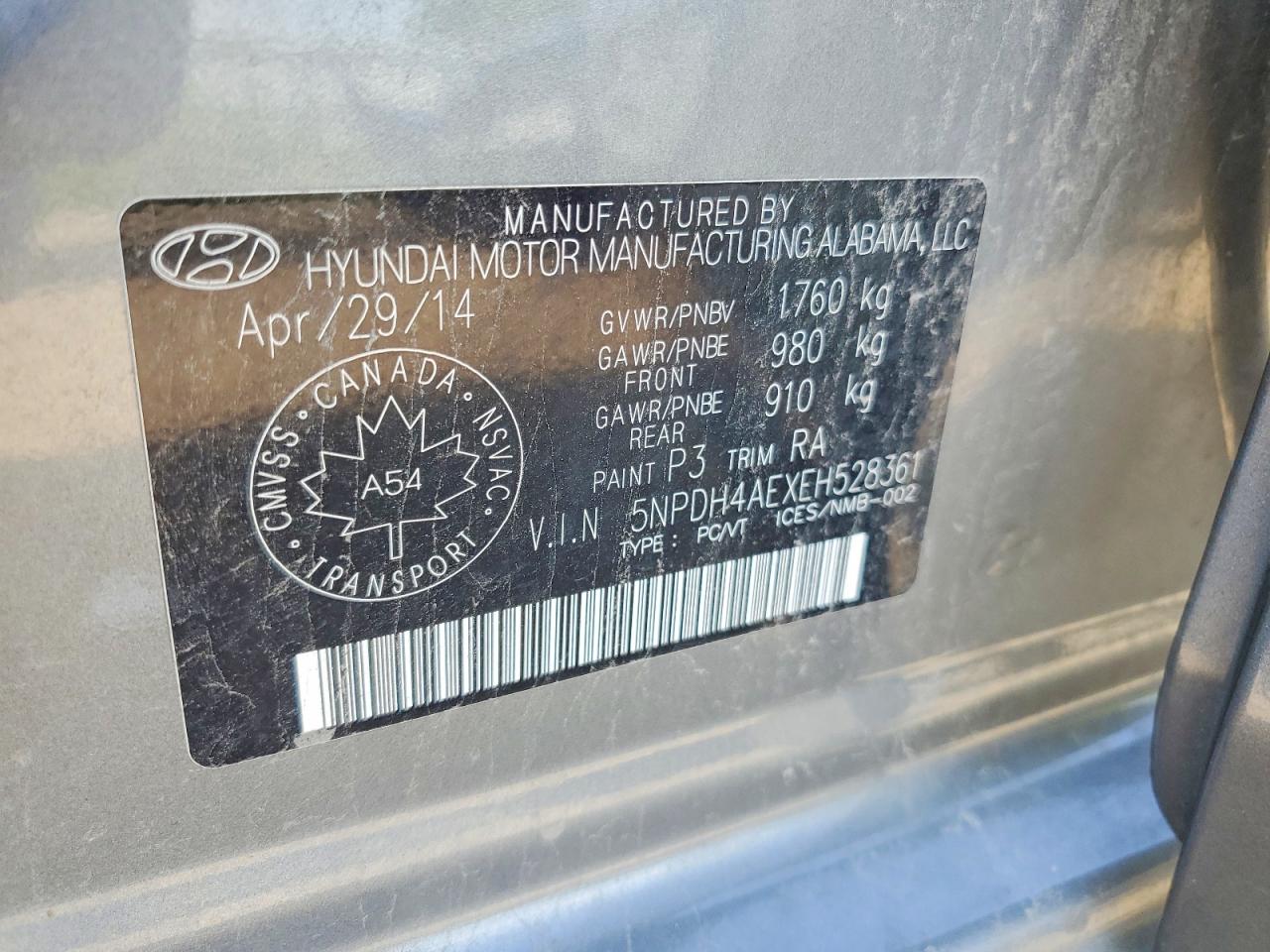 2014 Hyundai Elantra Se Gray vin: 5NPDH4AEXEH528361