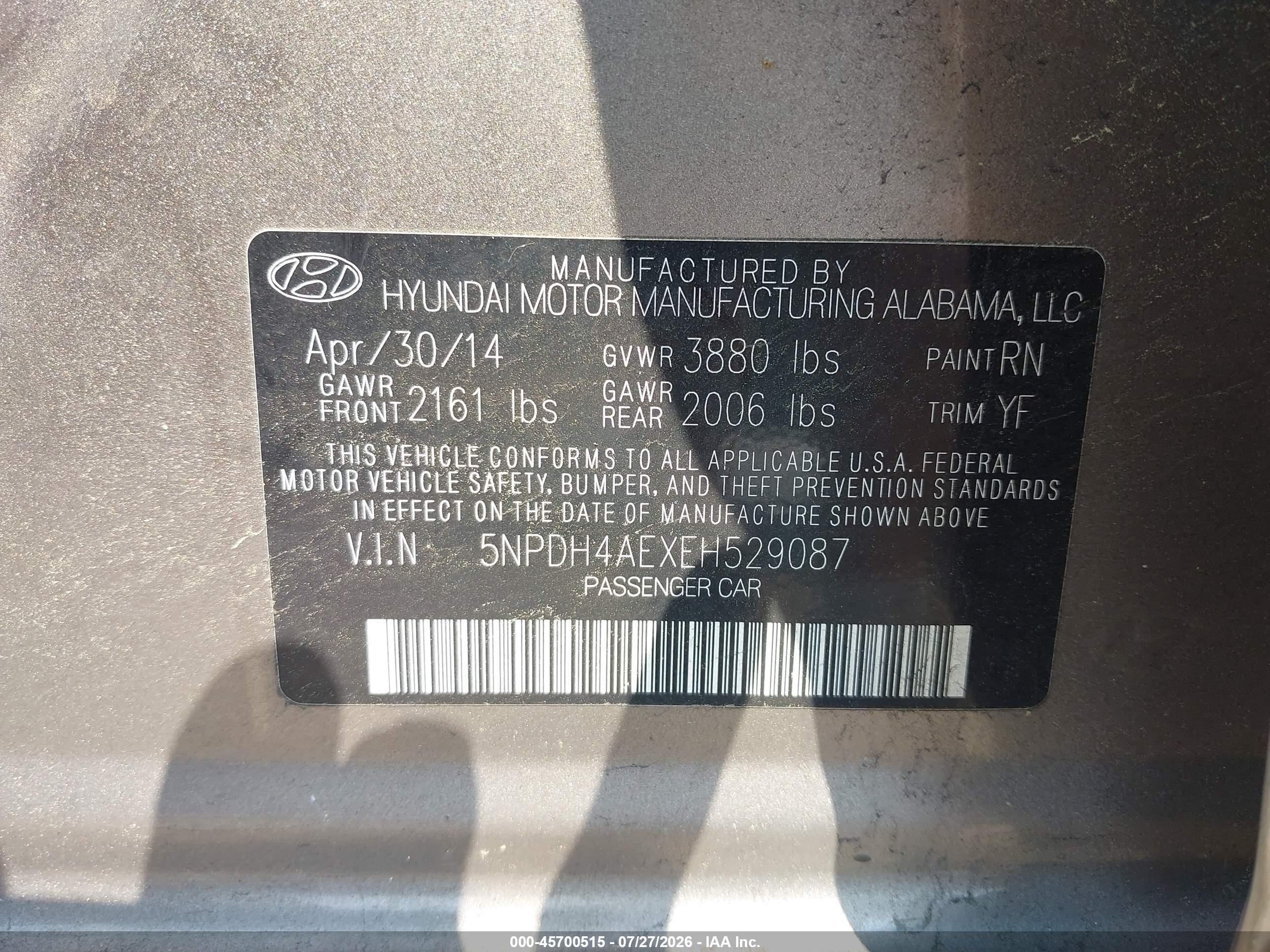 2014 Hyundai Elantra Se Серый vin: 5NPDH4AEXEH529087