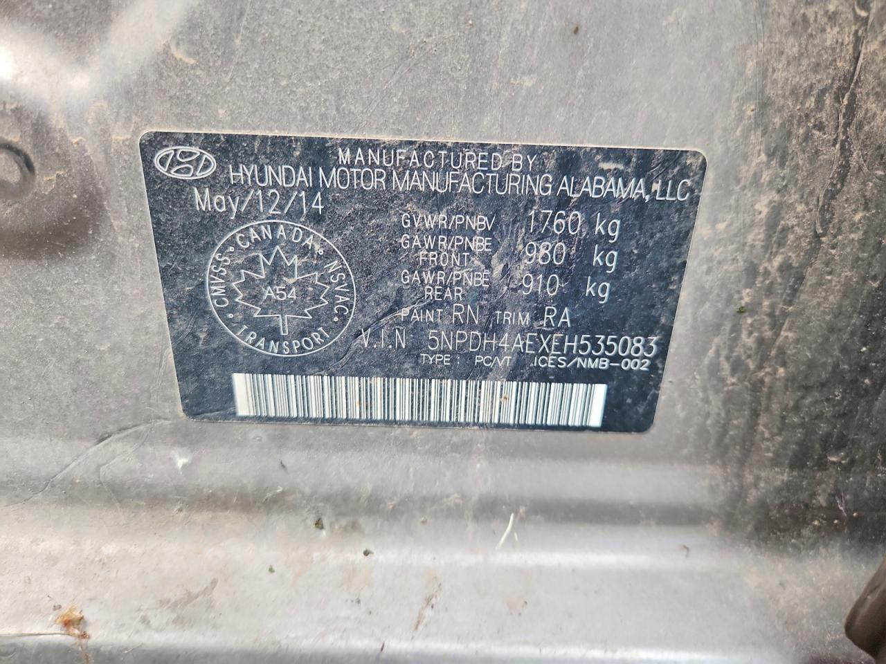2014 Hyundai Elantra Se Silver vin: 5NPDH4AEXEH535083