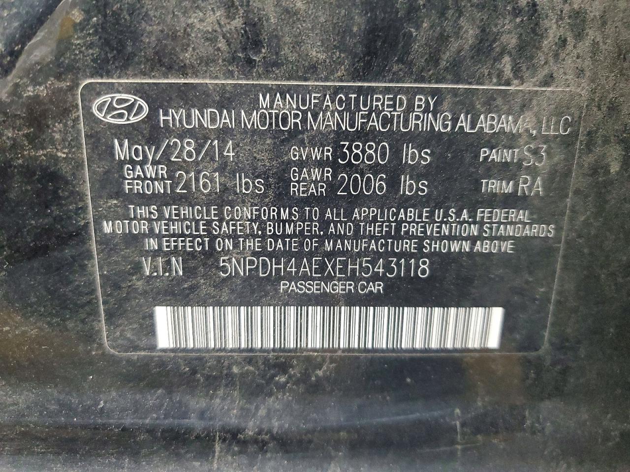 2014 Hyundai Elantra Sel Black vin: 5NPDH4AEXEH543118