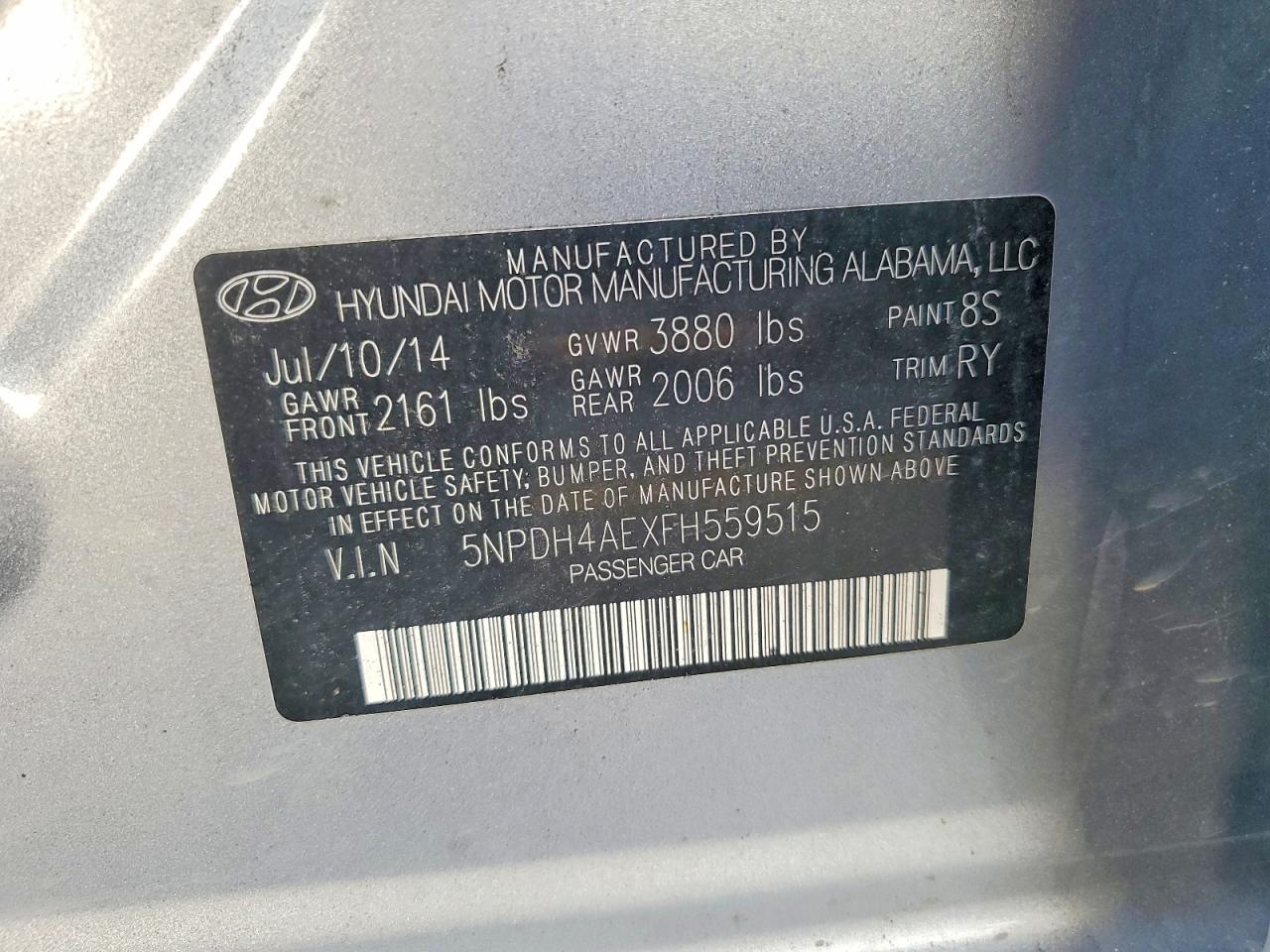 2015 Hyundai Elantra Silver vin: 5NPDH4AEXFH559515