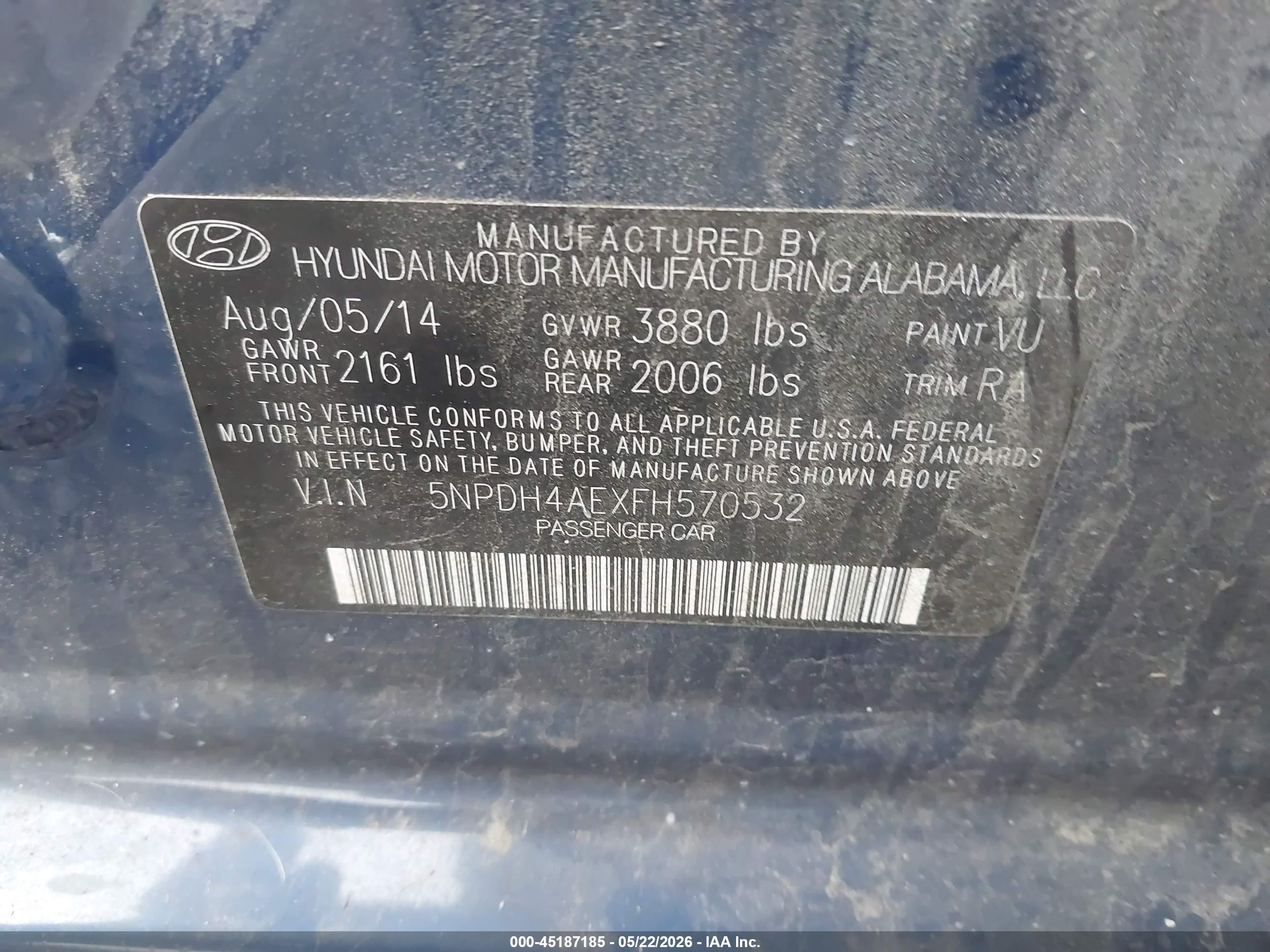 2015 Hyundai Elantra Se Blue vin: 5NPDH4AEXFH570532