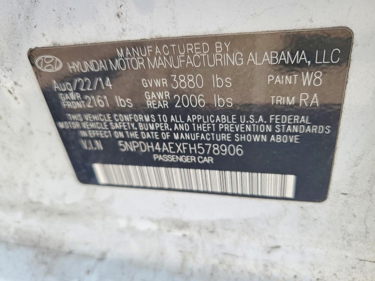 2015 Hyundai Elantra Se White vin: 5NPDH4AEXFH578906