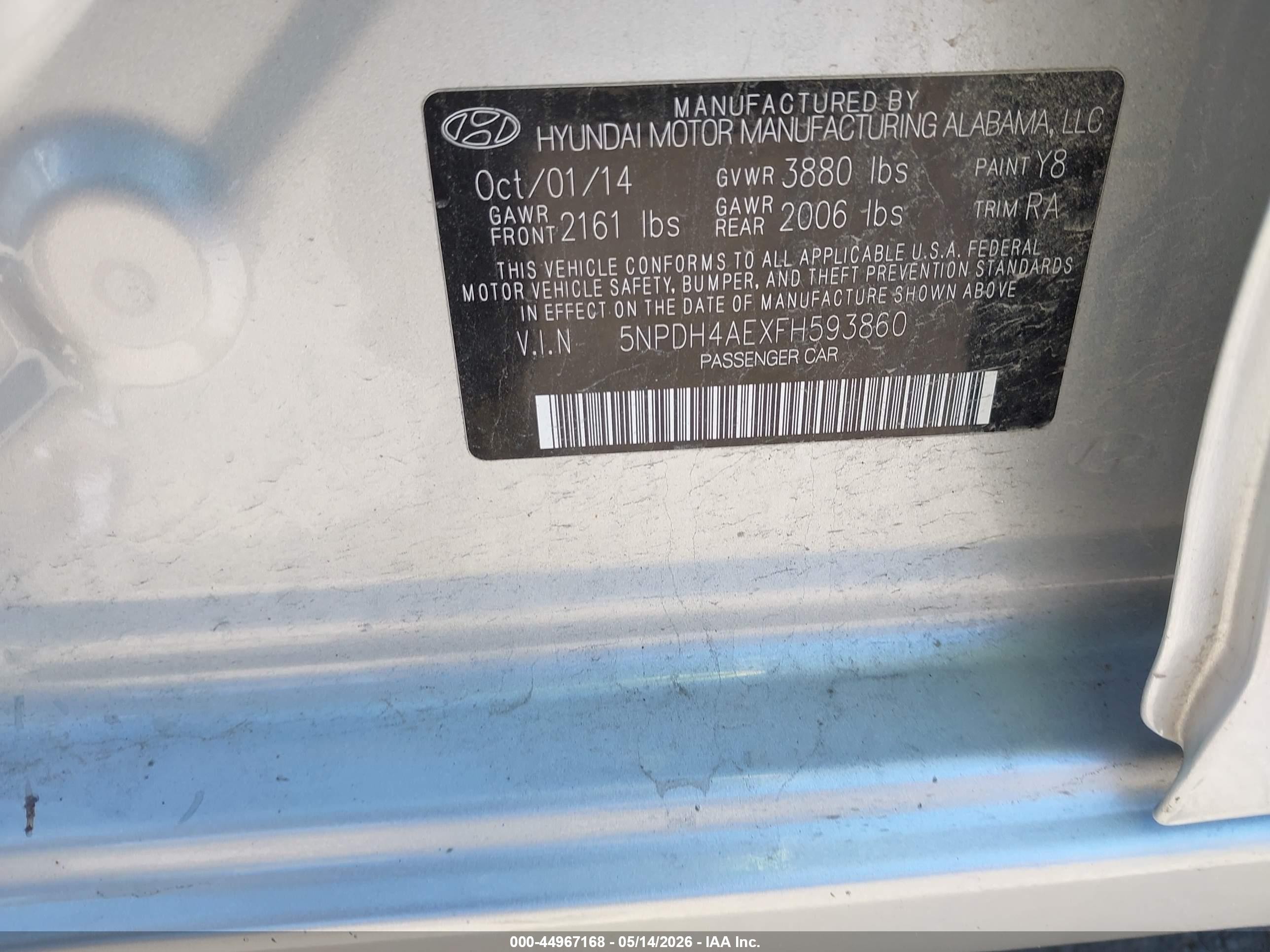 2015 Hyundai Elantra Se Silver vin: 5NPDH4AEXFH593860