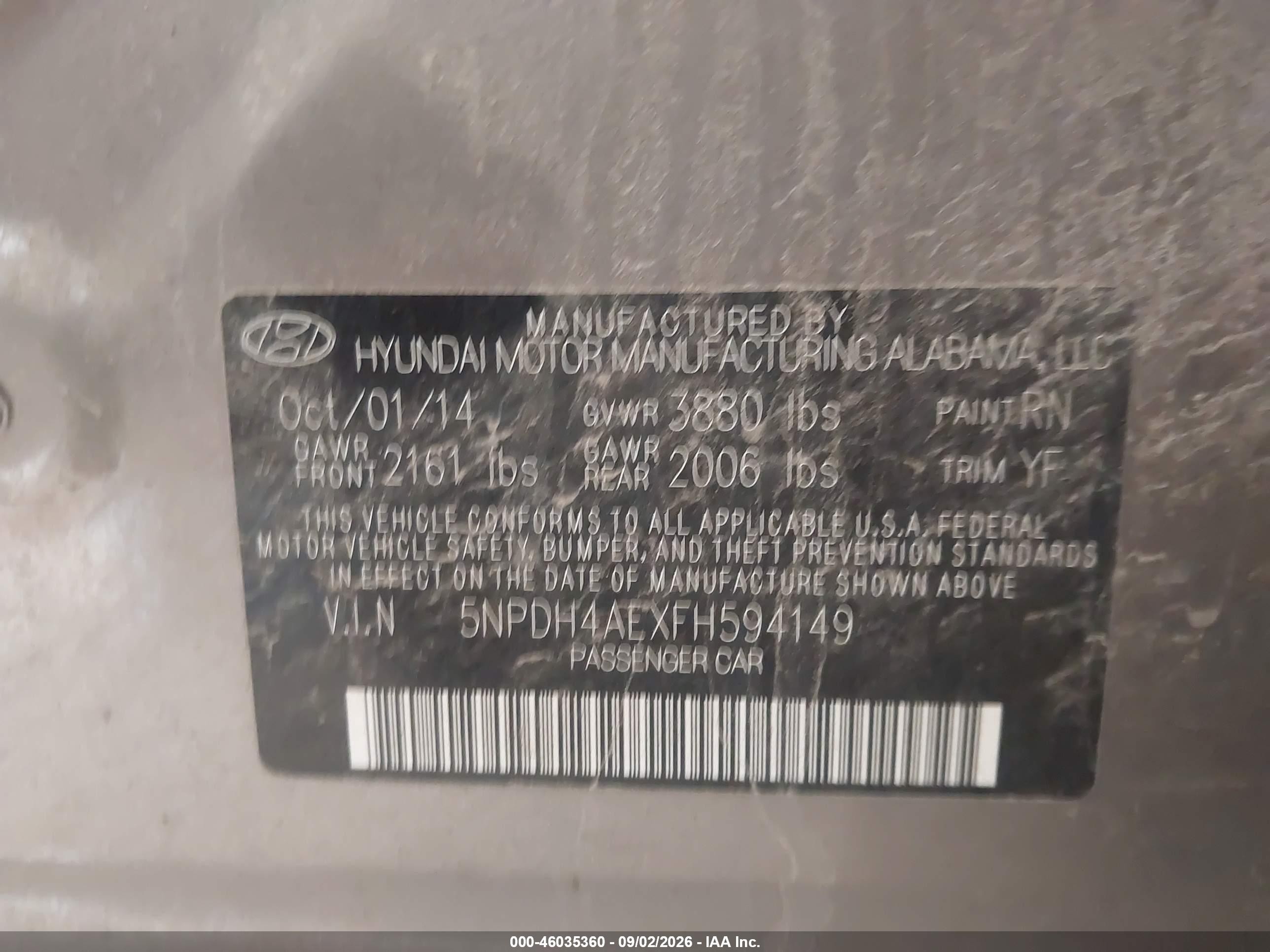 2015 Hyundai Elantra Se Tan vin: 5NPDH4AEXFH594149
