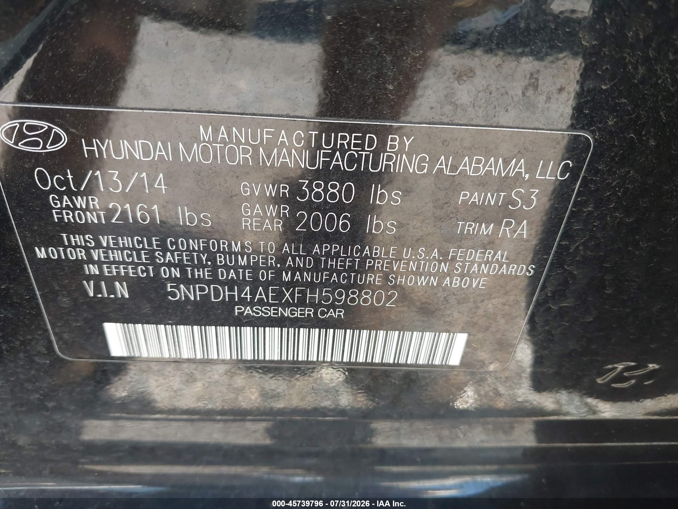 2015 Hyundai Elantra Se Black vin: 5NPDH4AEXFH598802