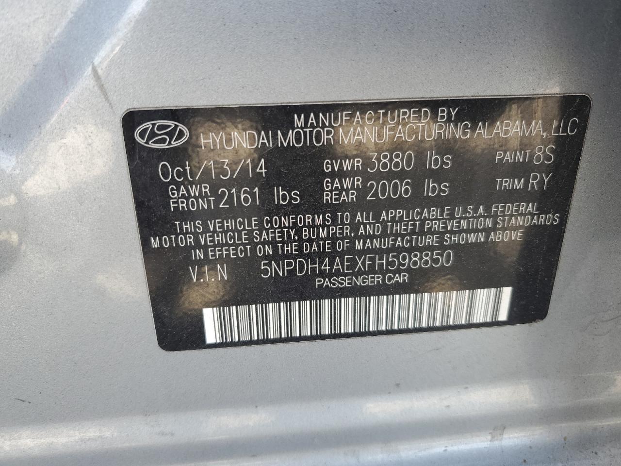 2015 Hyundai Elantra Se Silver vin: 5NPDH4AEXFH598850