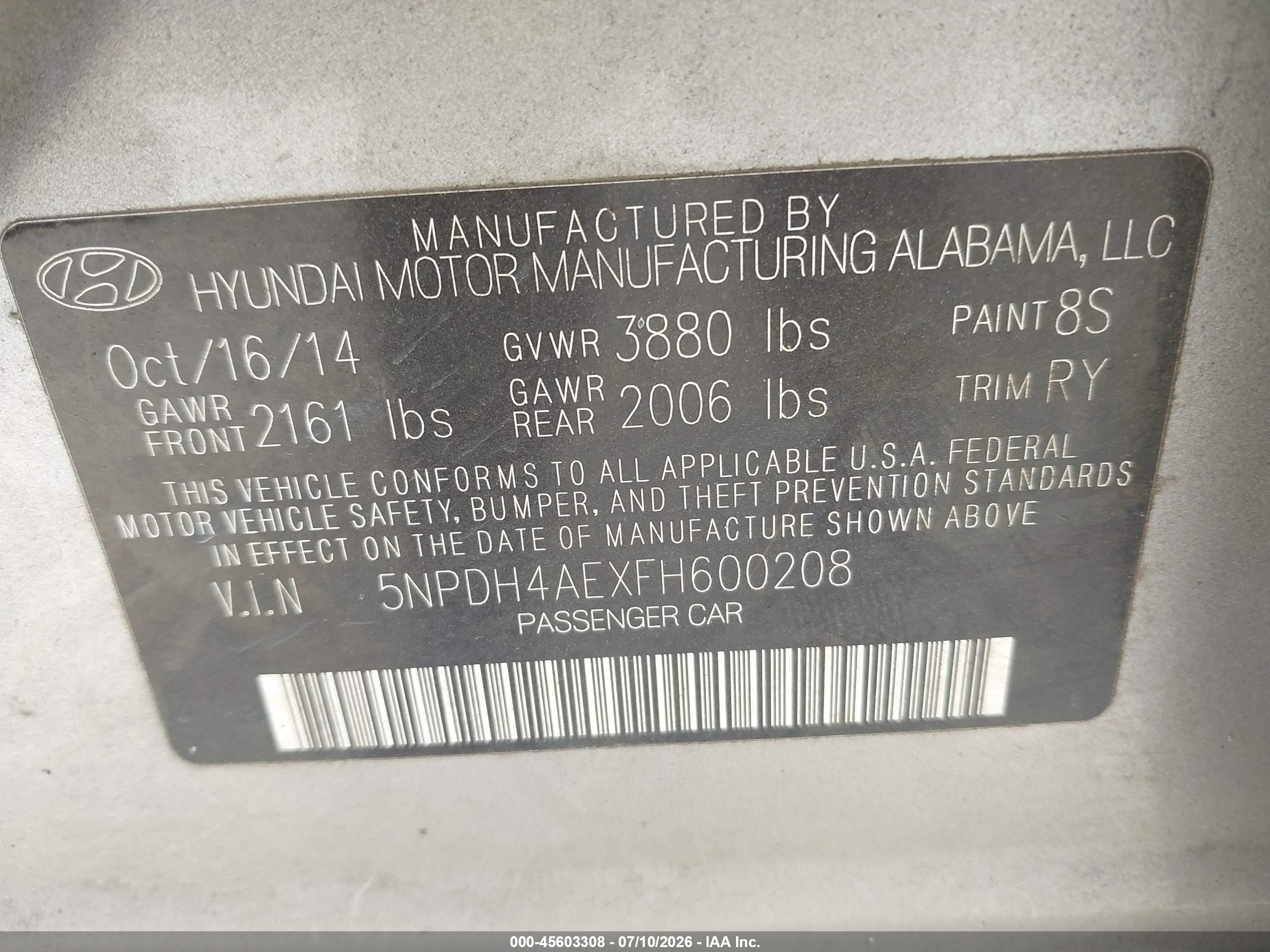 2015 Hyundai Elantra Se Silver vin: 5NPDH4AEXFH600208
