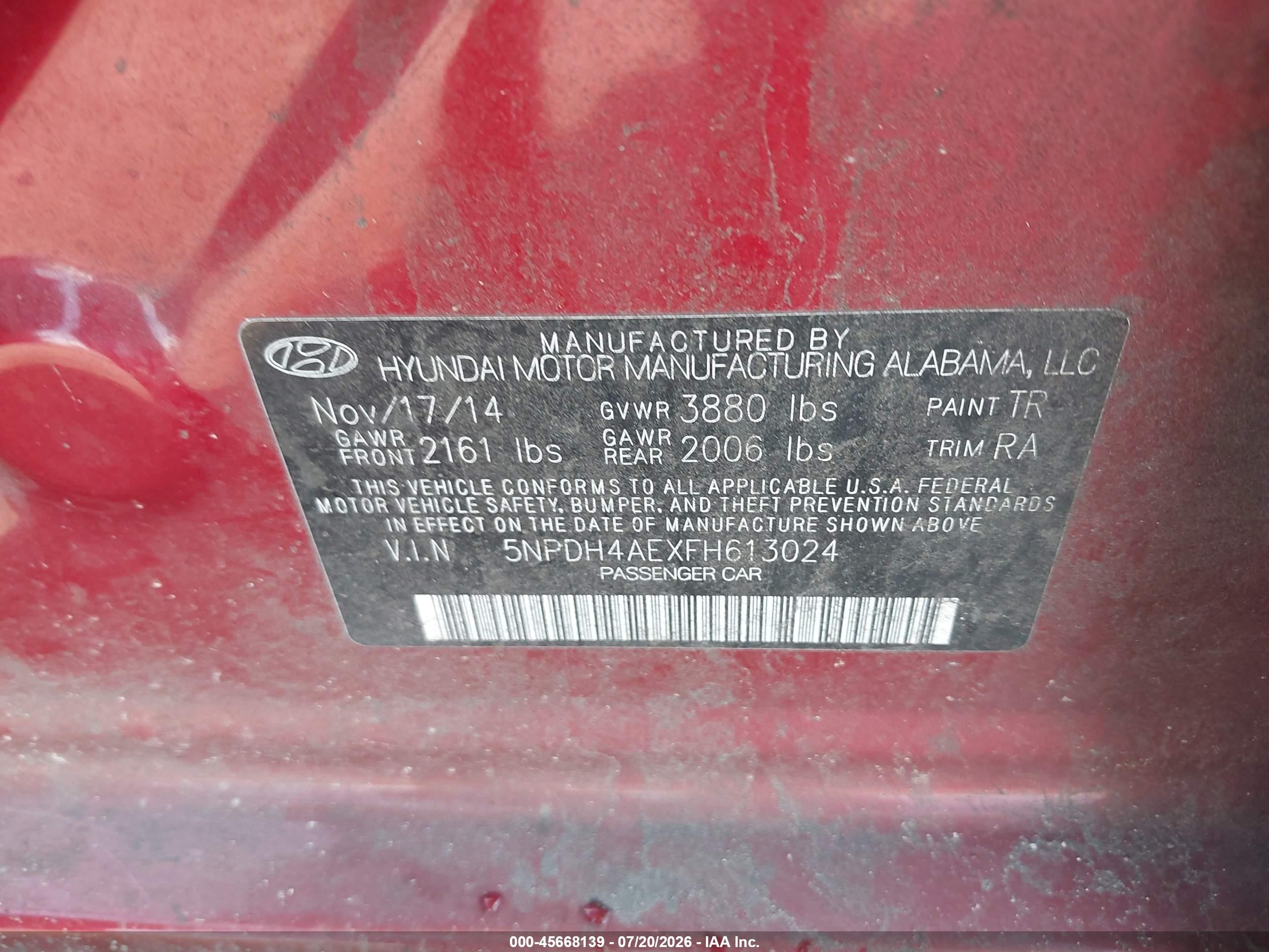 2015 Hyundai Elantra Se Красный vin: 5NPDH4AEXFH613024