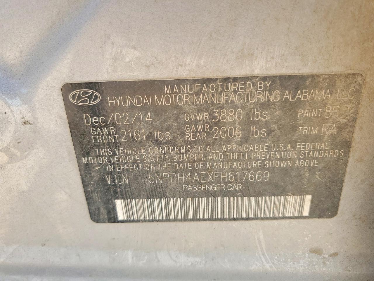 2015 Hyundai Elantra Silver vin: 5NPDH4AEXFH617669