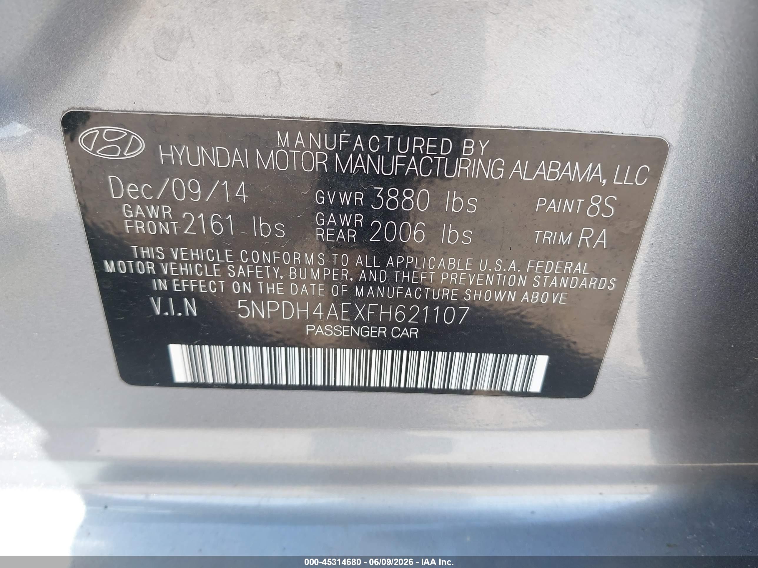 2015 Hyundai Elantra Se Gray vin: 5NPDH4AEXFH621107