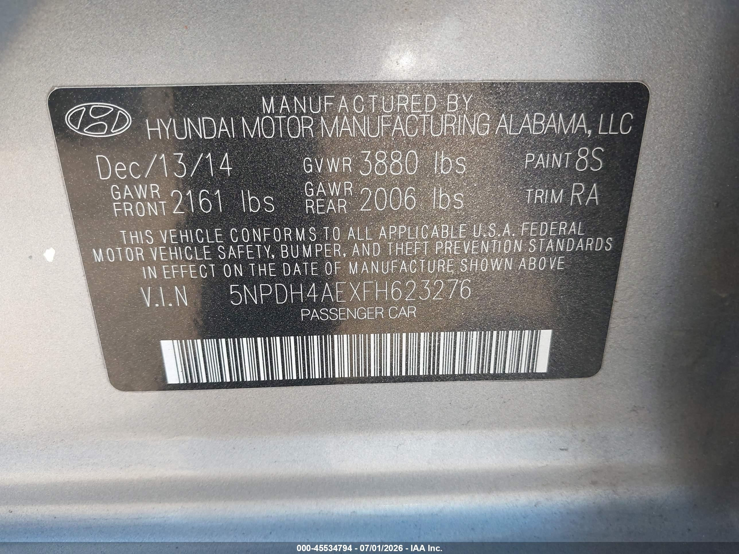 2015 Hyundai Elantra Limited Silver vin: 5NPDH4AEXFH623276