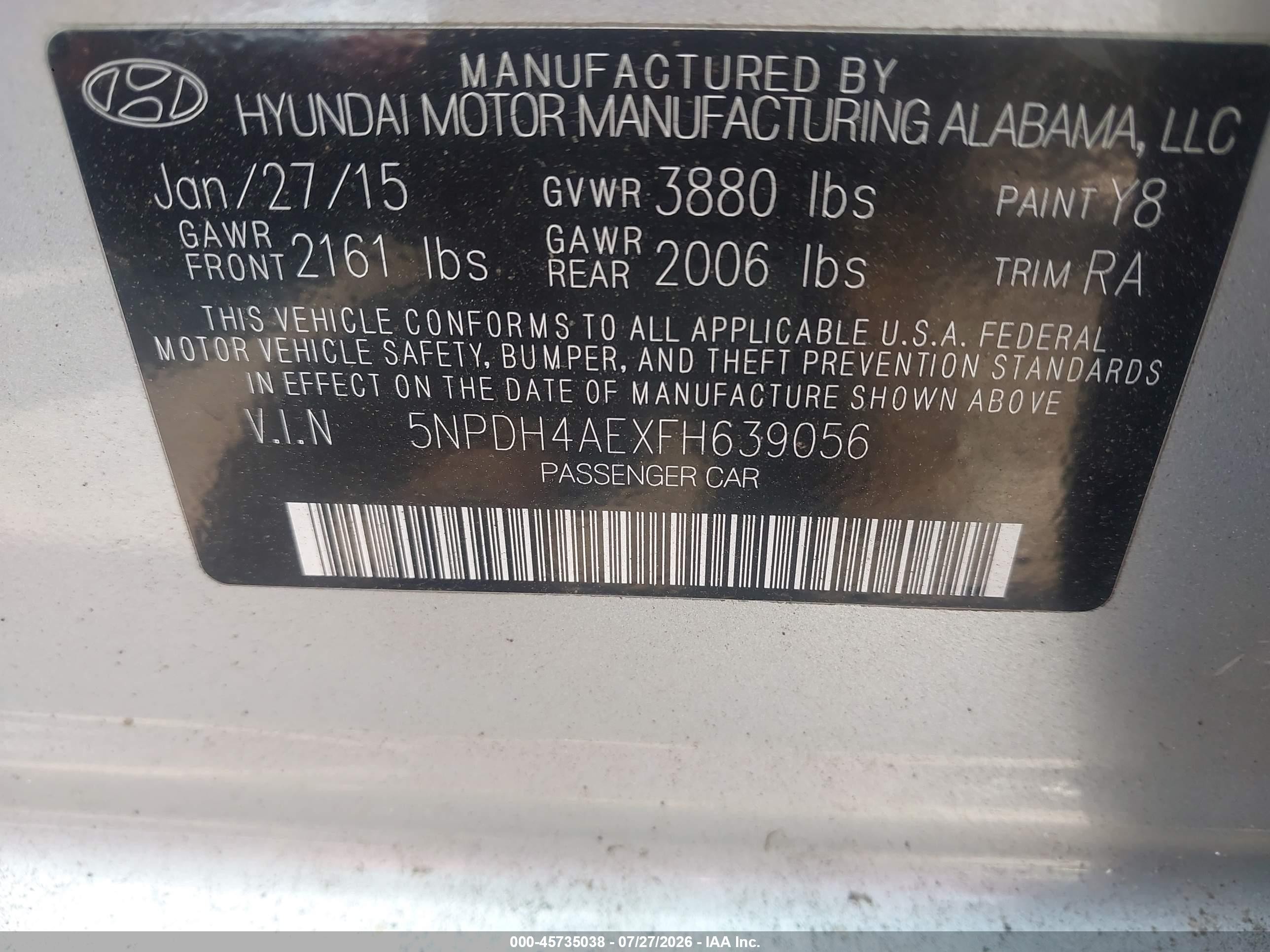 2015 Hyundai Elantra Se Silver vin: 5NPDH4AEXFH639056