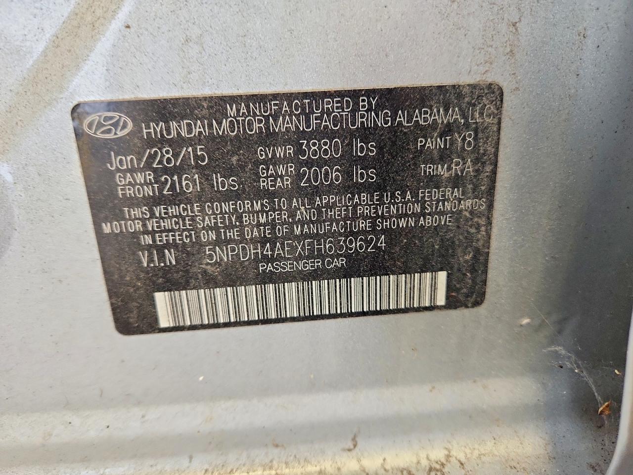 2015 Hyundai Elantra Se Silver vin: 5NPDH4AEXFH639624
