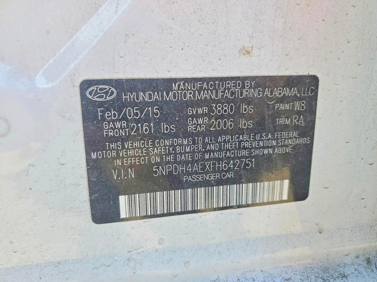 2015 Hyundai Elantra Se Белый vin: 5NPDH4AEXFH642751