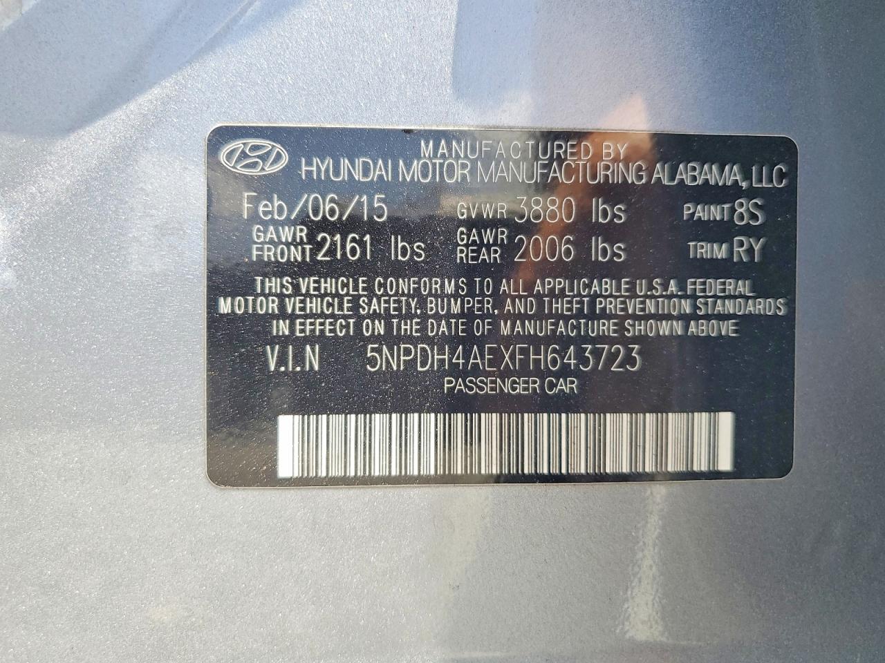 2015 Hyundai Elantra Limited Gray vin: 5NPDH4AEXFH643723