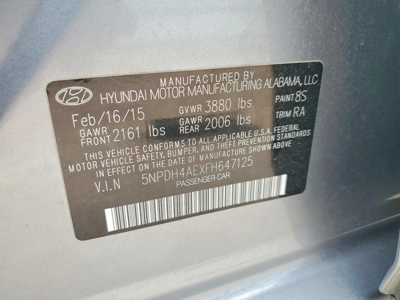 2015 Hyundai Elantra Se Gray vin: 5NPDH4AEXFH647125