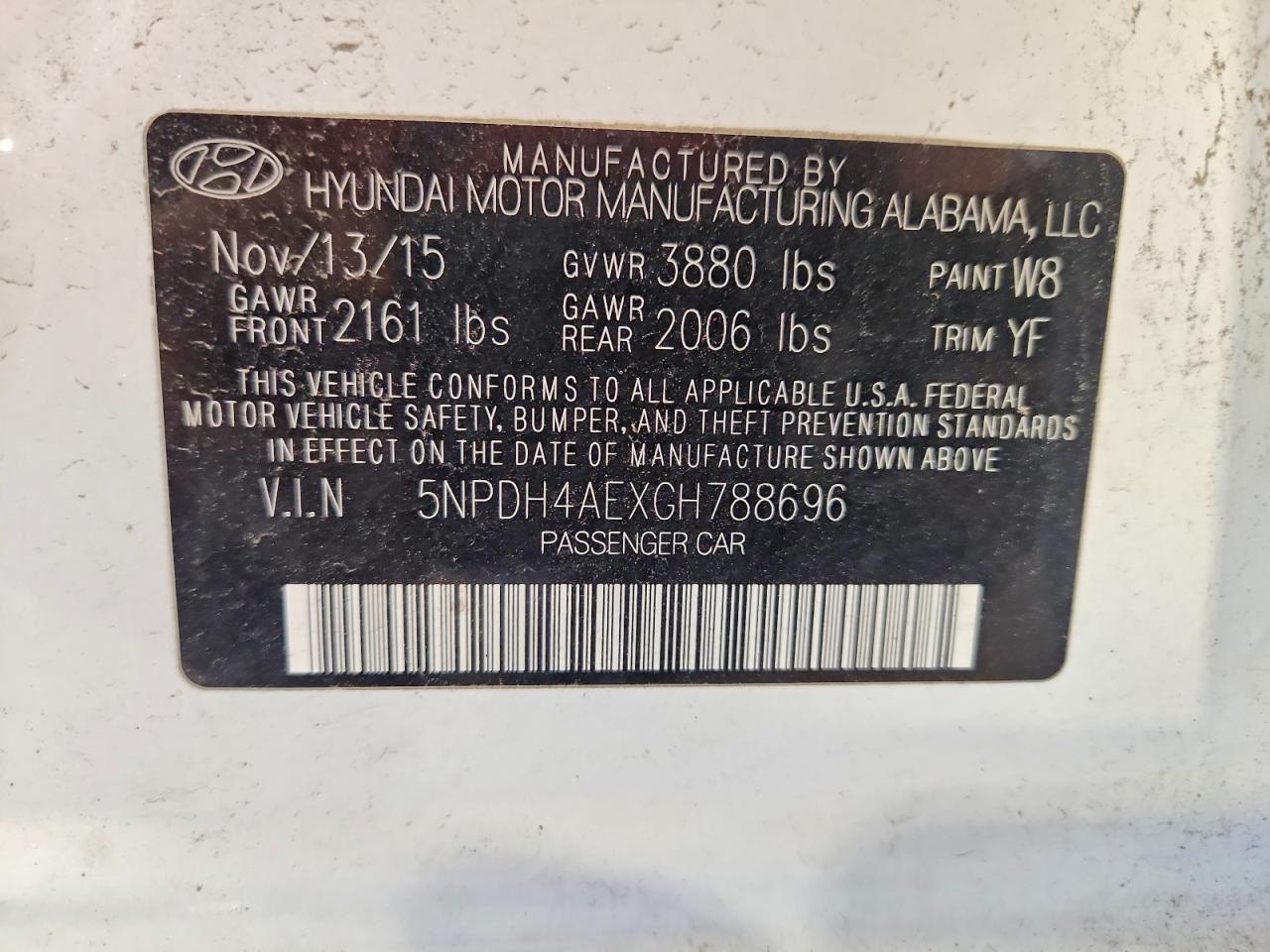 2016 Hyundai Elantra Se White vin: 5NPDH4AEXGH788696