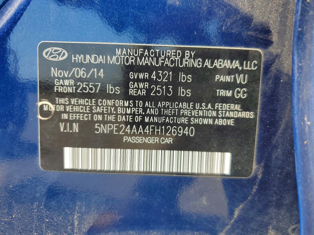 2015 Hyundai Sonata Eco Blue vin: 5NPE24AA4FH126940