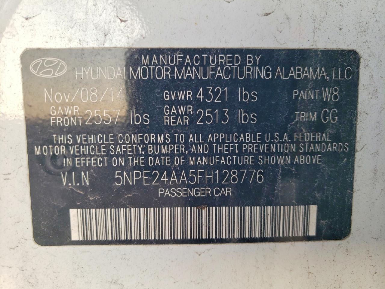 2015 Hyundai Sonata Eco White vin: 5NPE24AA5FH128776