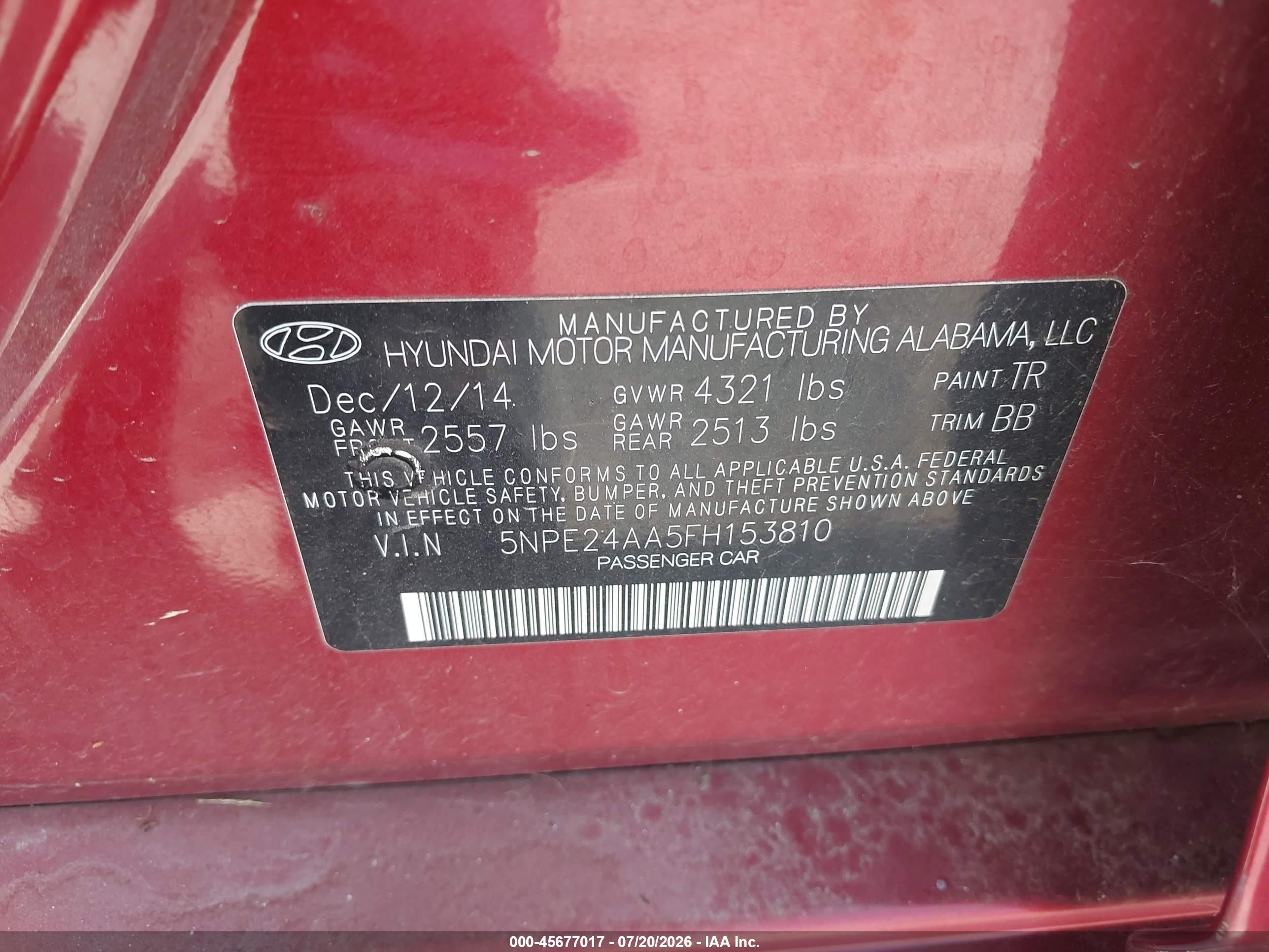 2015 Hyundai Sonata Eco Red vin: 5NPE24AA5FH153810