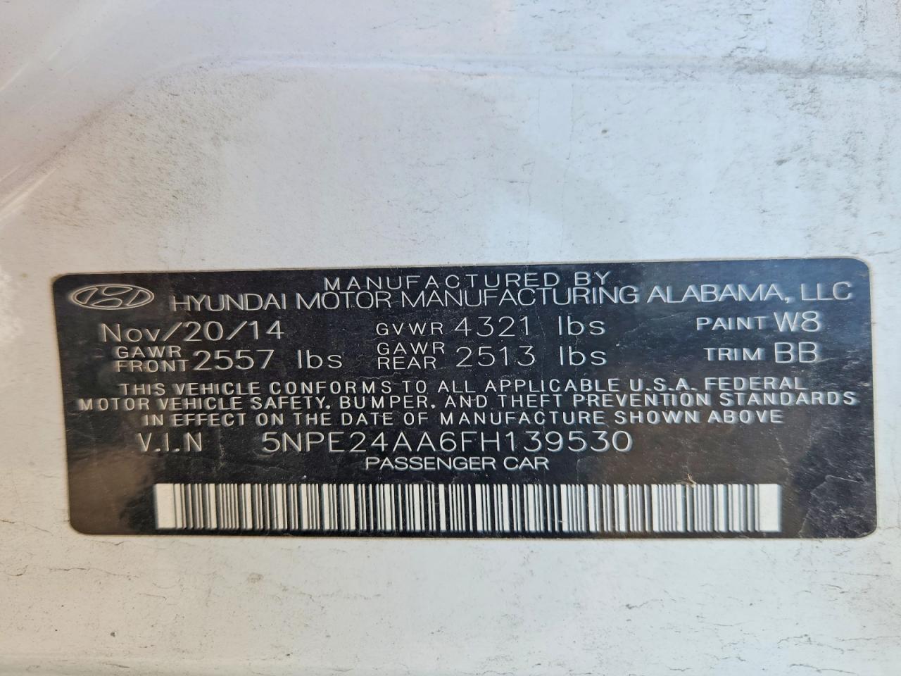 2015 Hyundai Sonata White vin: 5NPE24AA6FH139530