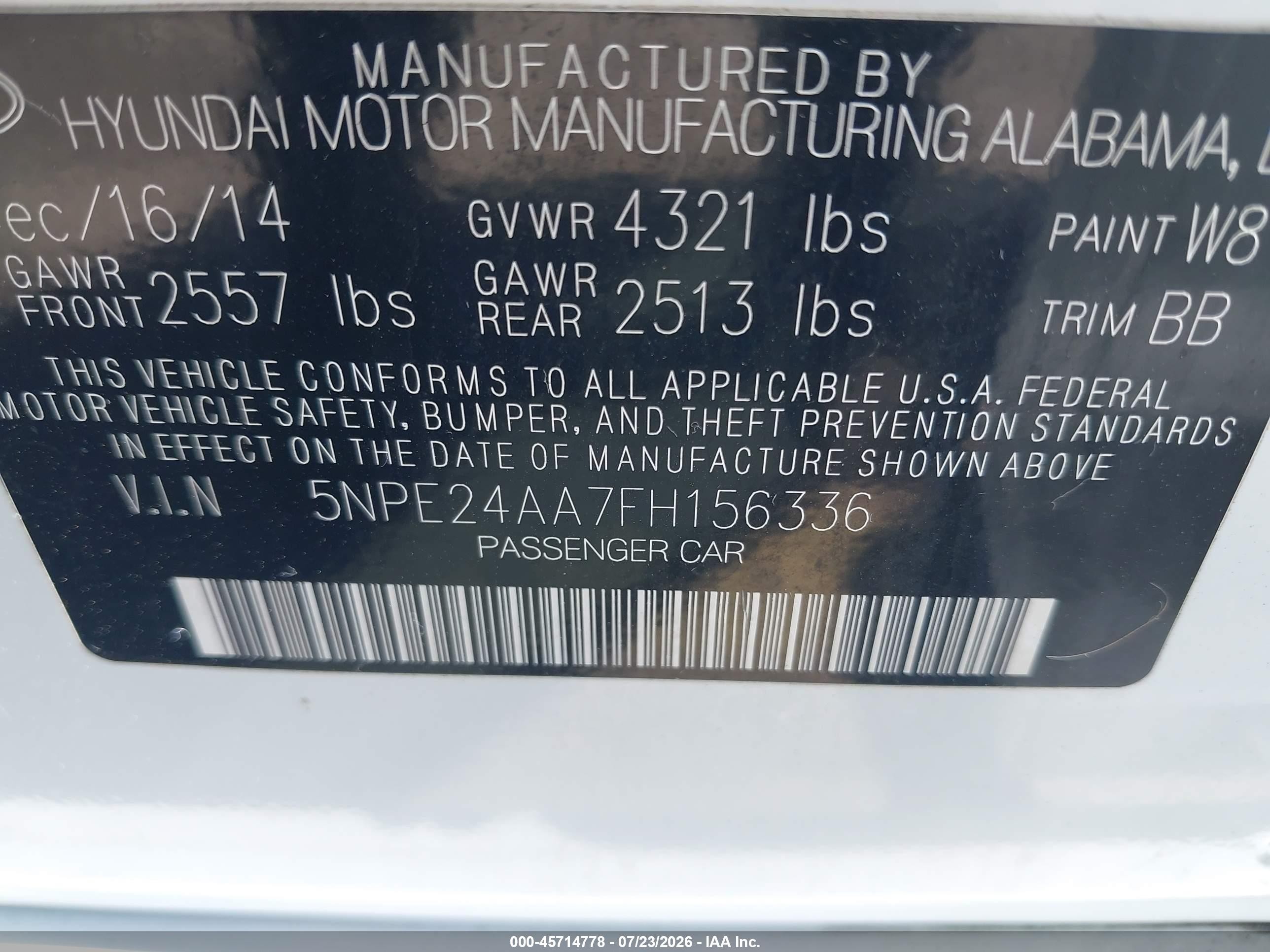 2015 Hyundai Sonata Eco White vin: 5NPE24AA7FH156336
