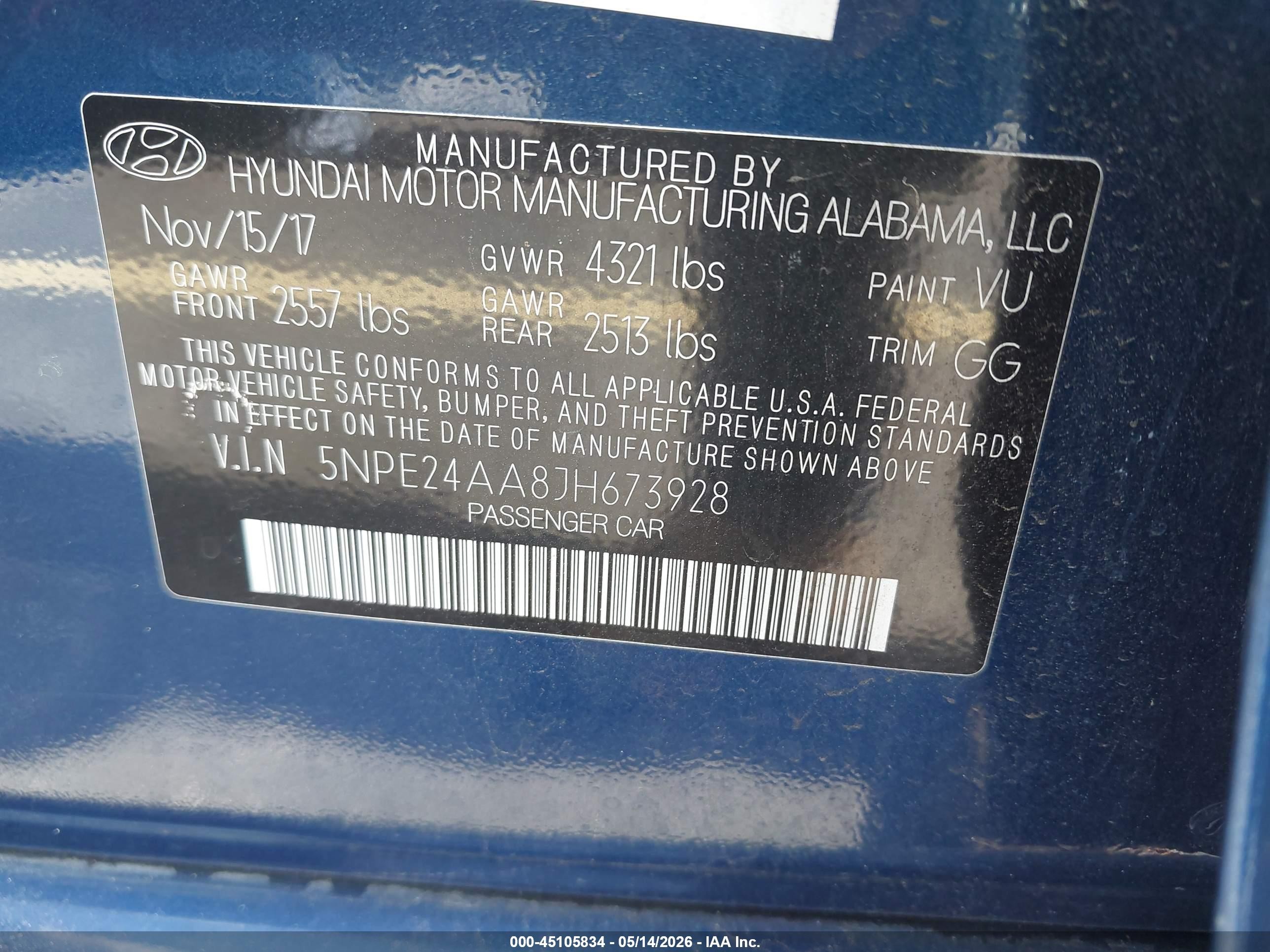 2018 Hyundai Sonata   Blue vin: 5NPE24AA8JH673928