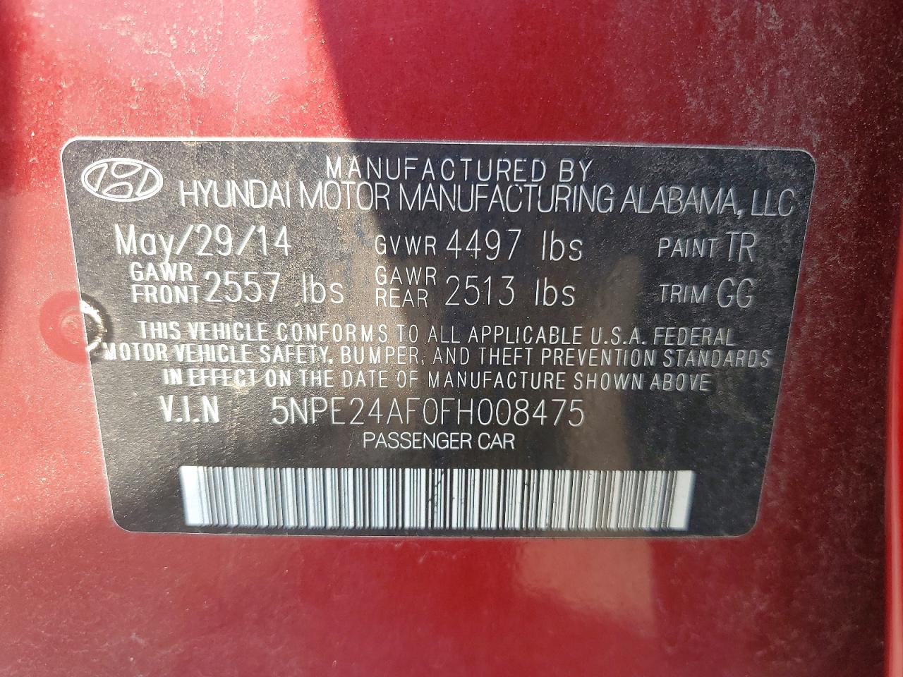 2015 Hyundai Sonata Se Red vin: 5NPE24AF0FH008475