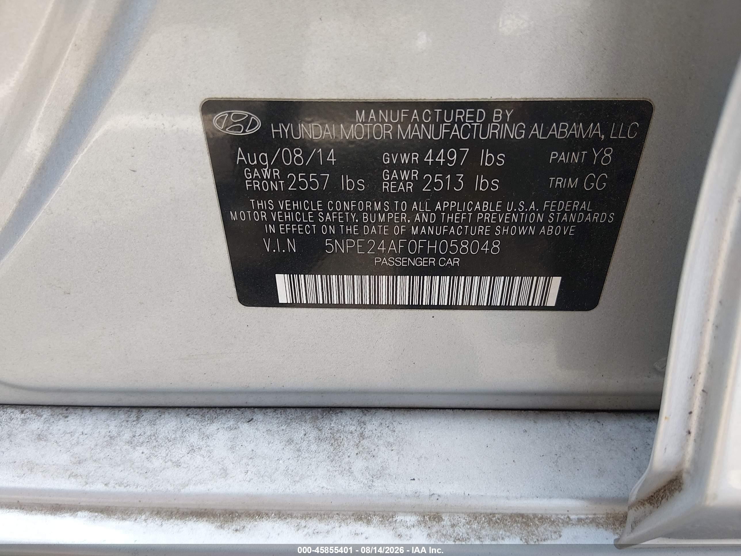 2015 Hyundai Sonata Se Gray vin: 5NPE24AF0FH058048