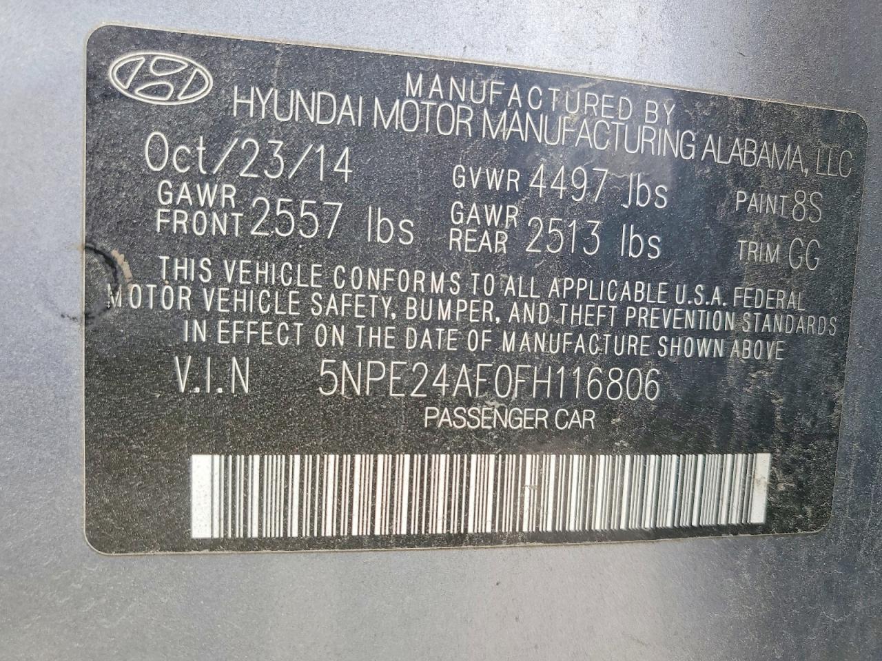 2015 Hyundai Sonata Se Silver vin: 5NPE24AF0FH116806