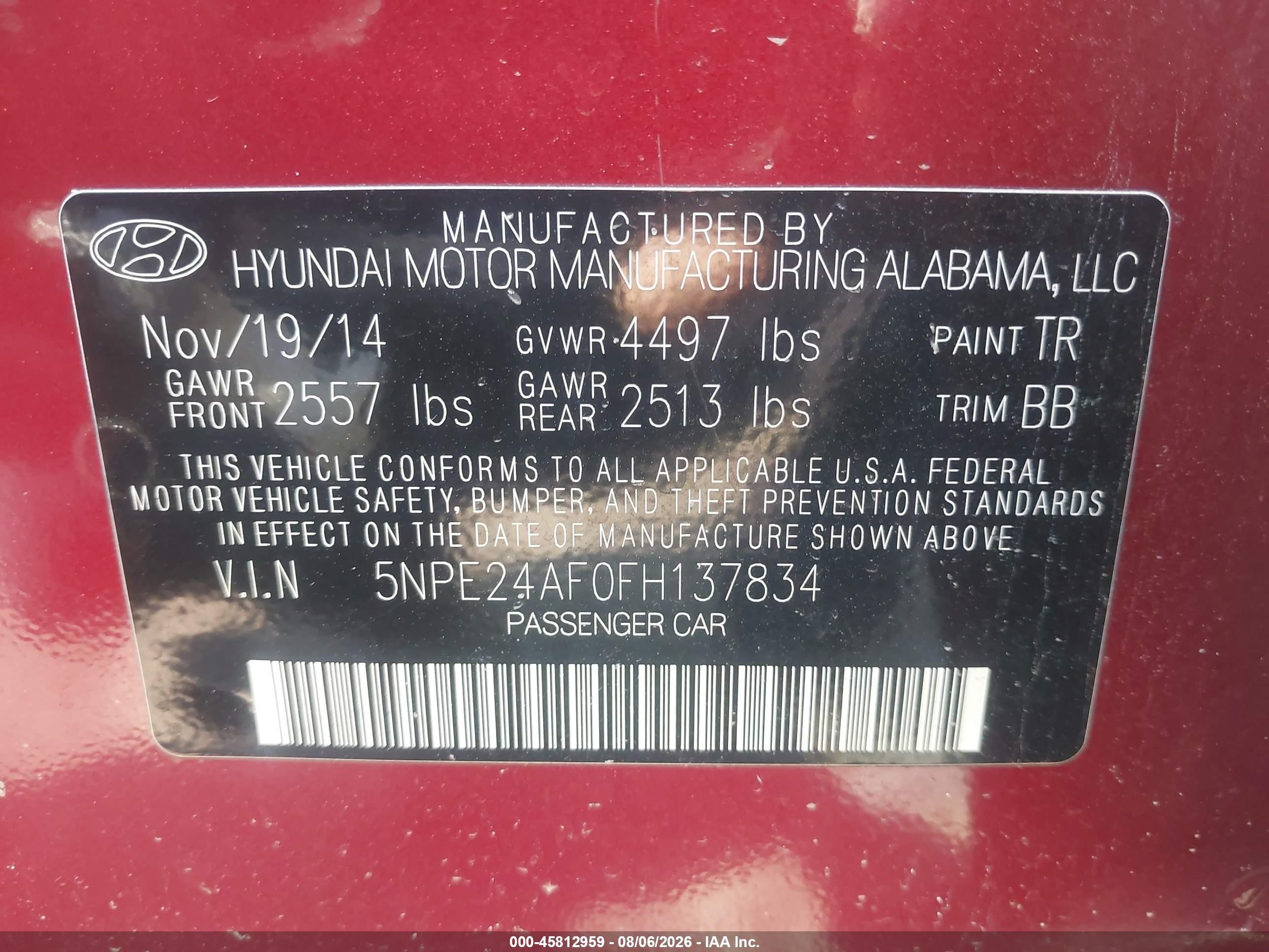 2015 Hyundai Sonata Se Red vin: 5NPE24AF0FH137834