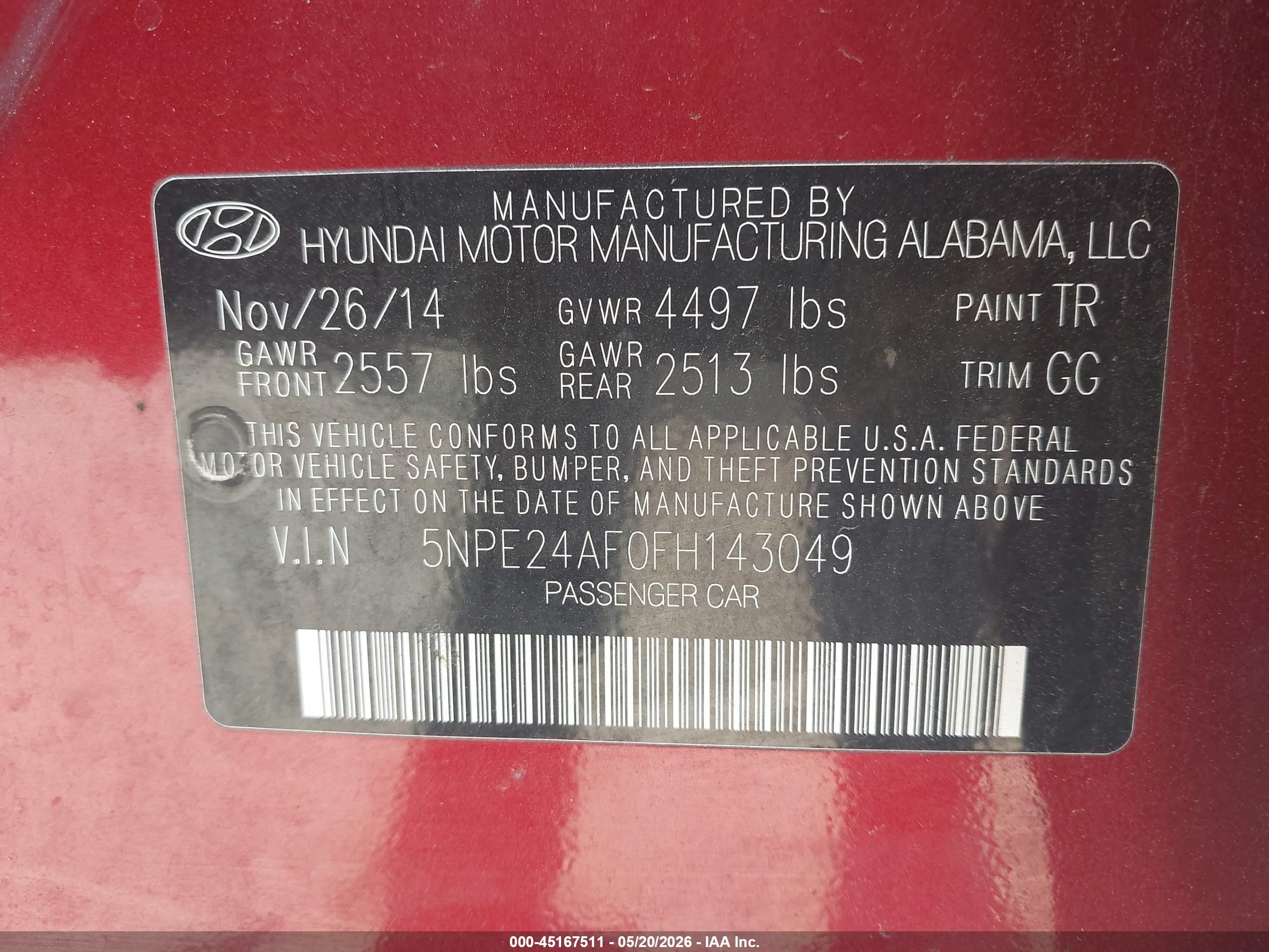 2015 Hyundai Sonata Se Red vin: 5NPE24AF0FH143049