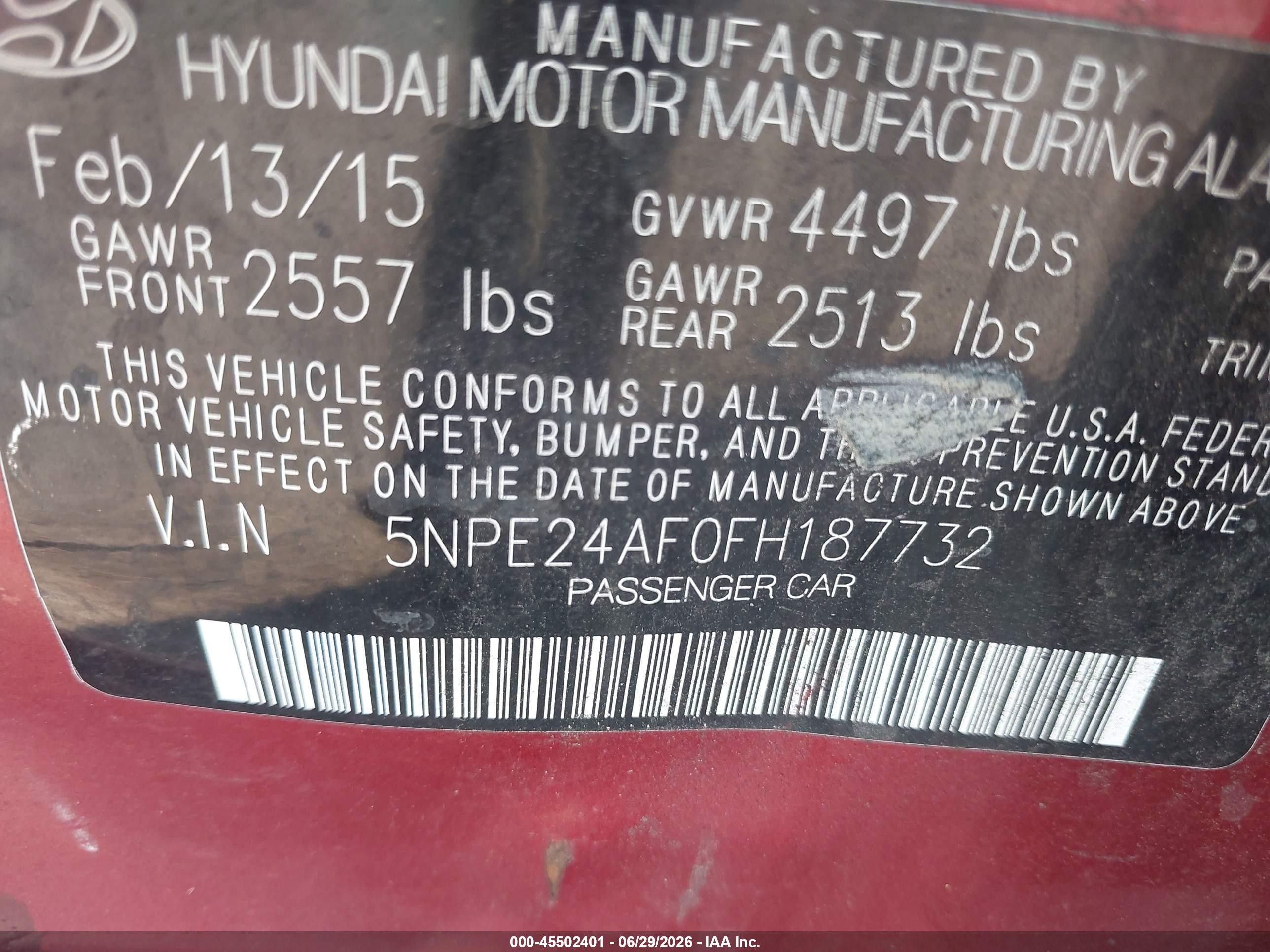 2015 Hyundai Sonata Se Red vin: 5NPE24AF0FH187732