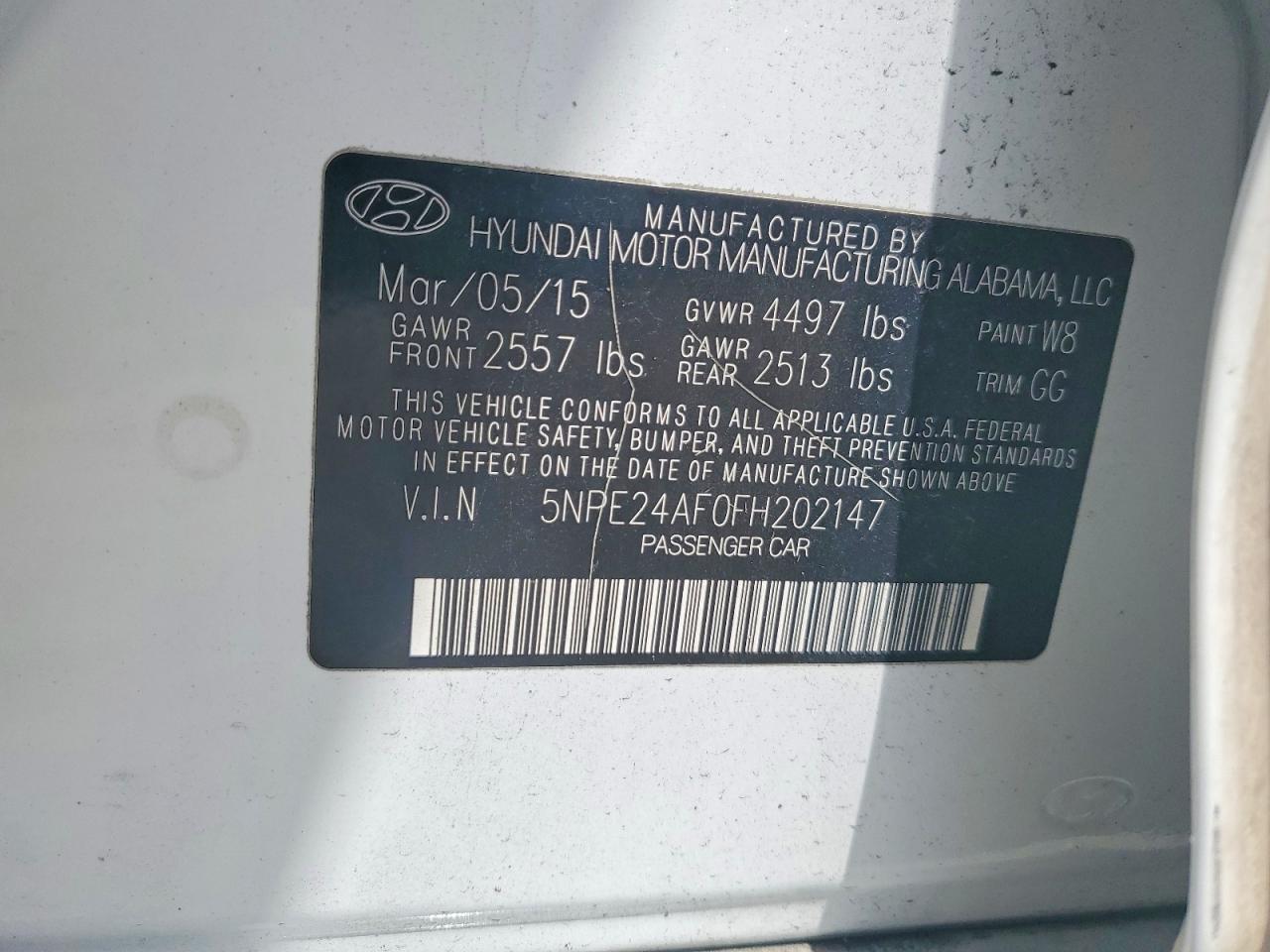 2015 Hyundai Sonata Se White vin: 5NPE24AF0FH202147