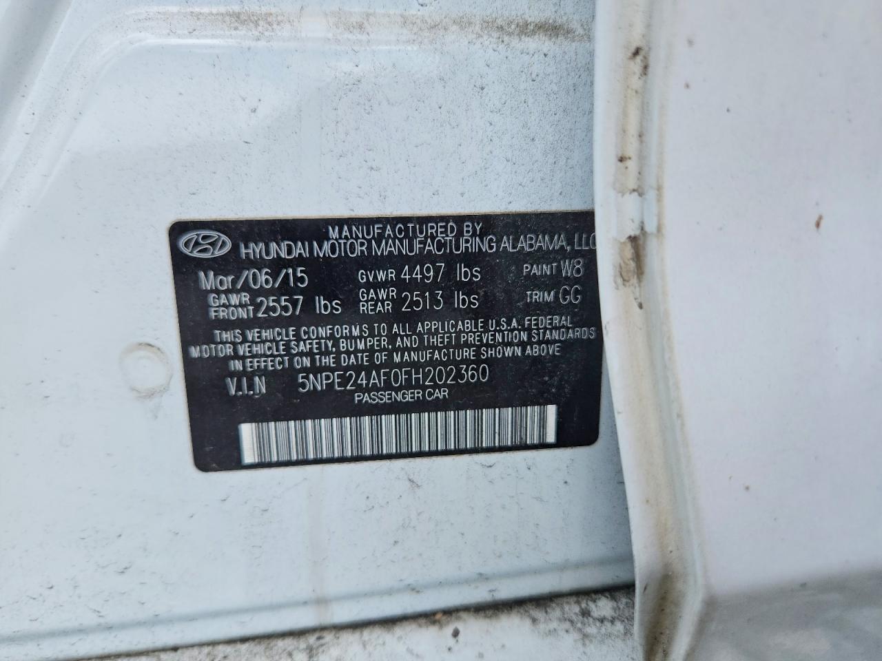 2015 Hyundai Sonata Se White vin: 5NPE24AF0FH202360
