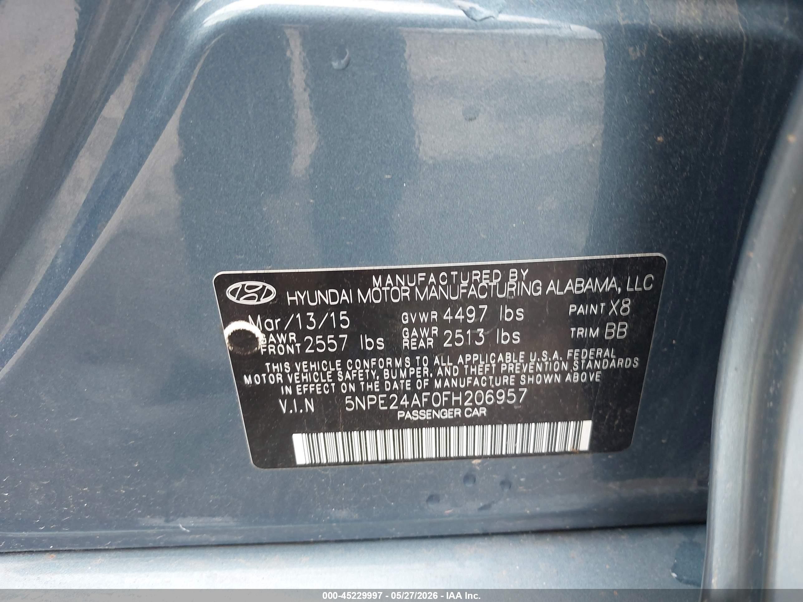 2015 Hyundai Sonata Se Light Blue vin: 5NPE24AF0FH206957