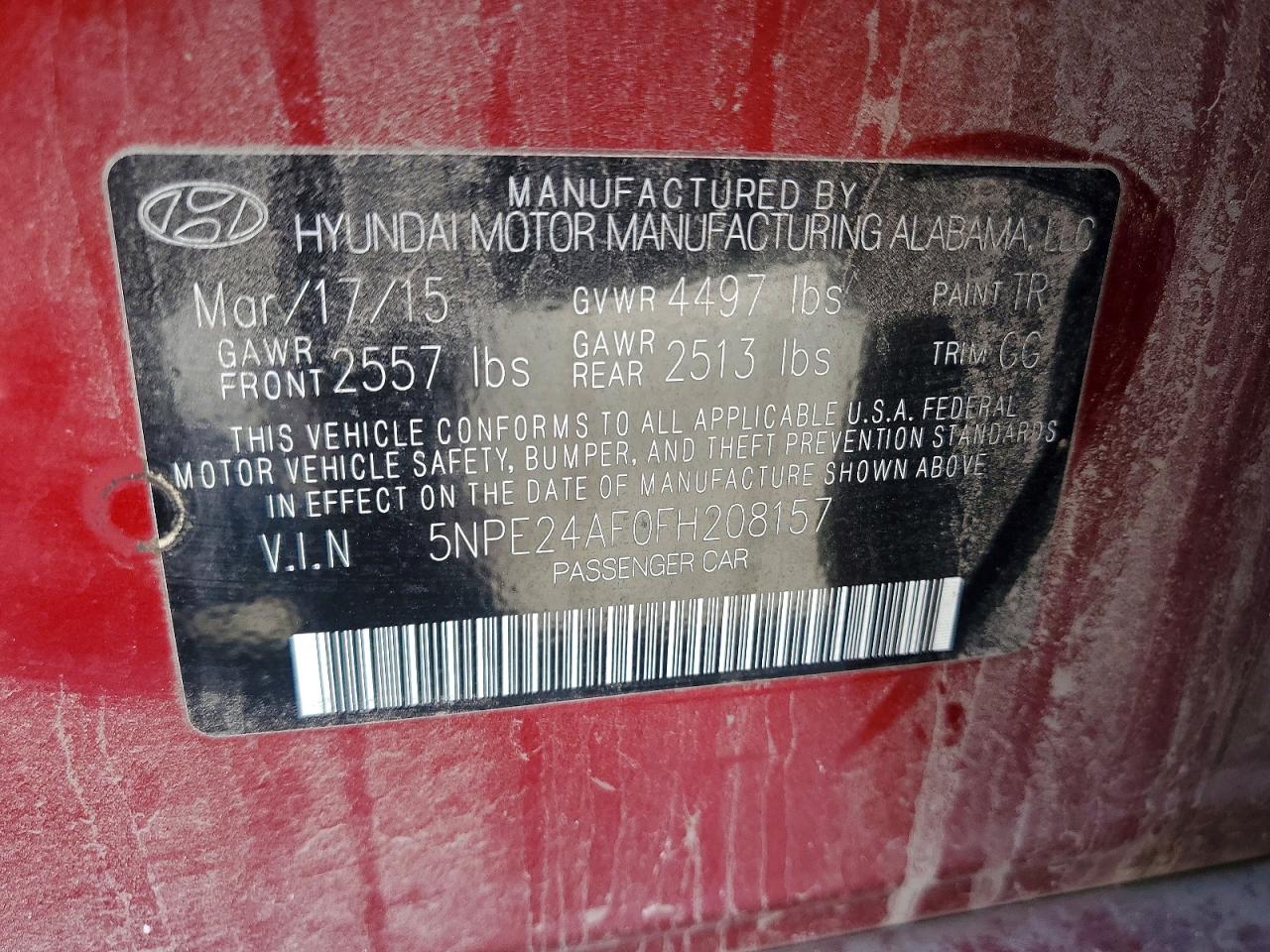 2015 Hyundai Sonata Se Red vin: 5NPE24AF0FH208157
