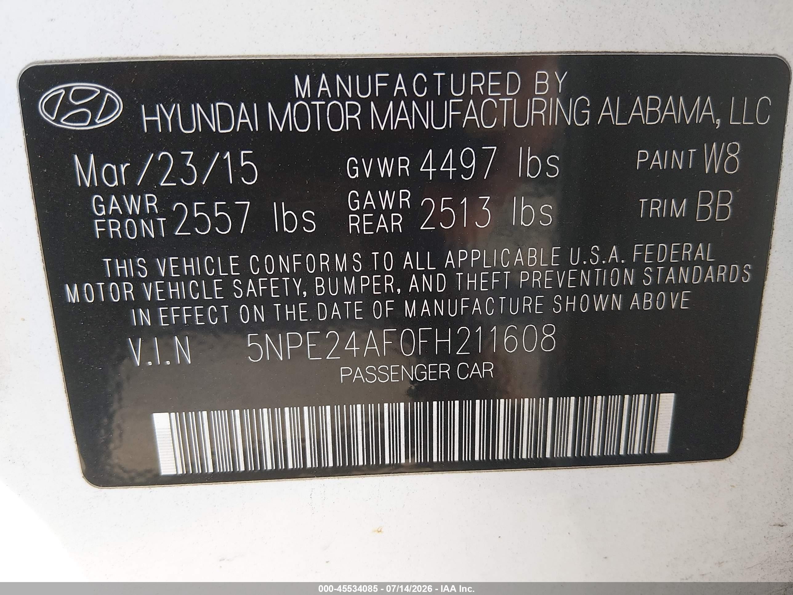 2015 Hyundai Sonata Se White vin: 5NPE24AF0FH211608
